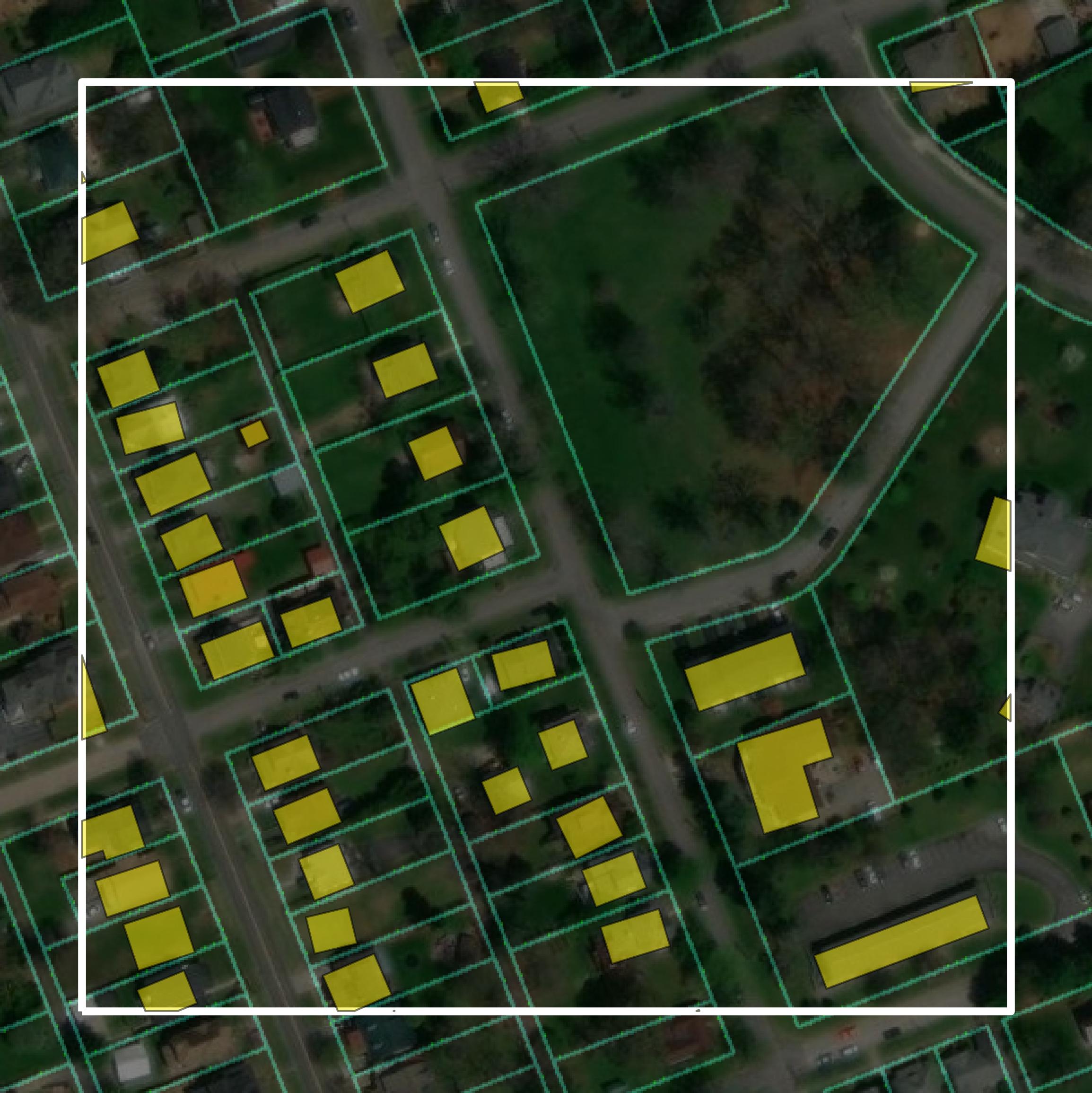 This image shows parcel and building data in Sullivan County created using GIS data in Equator.