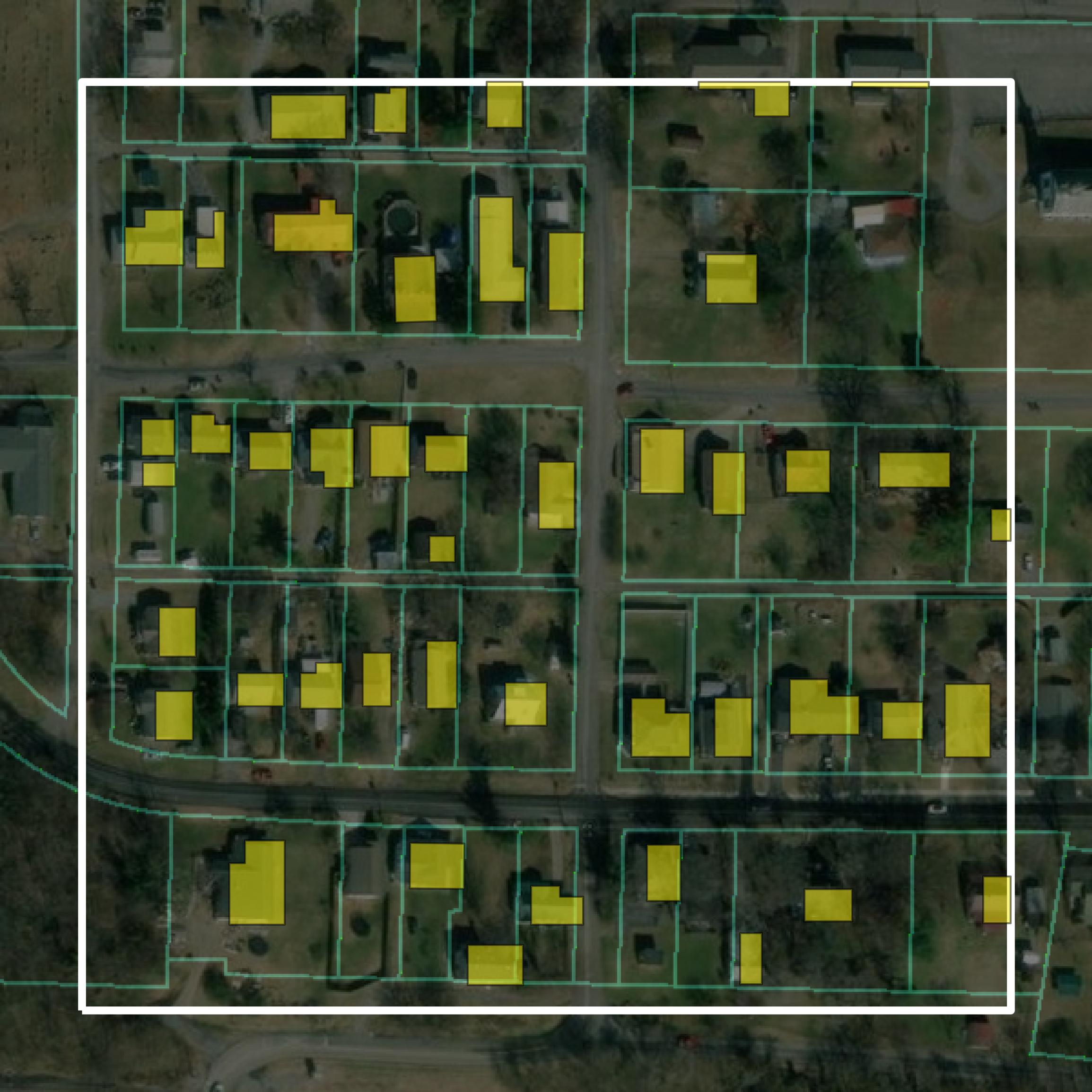 This image shows parcel and building data in Sullivan County created using GIS data in Equator.