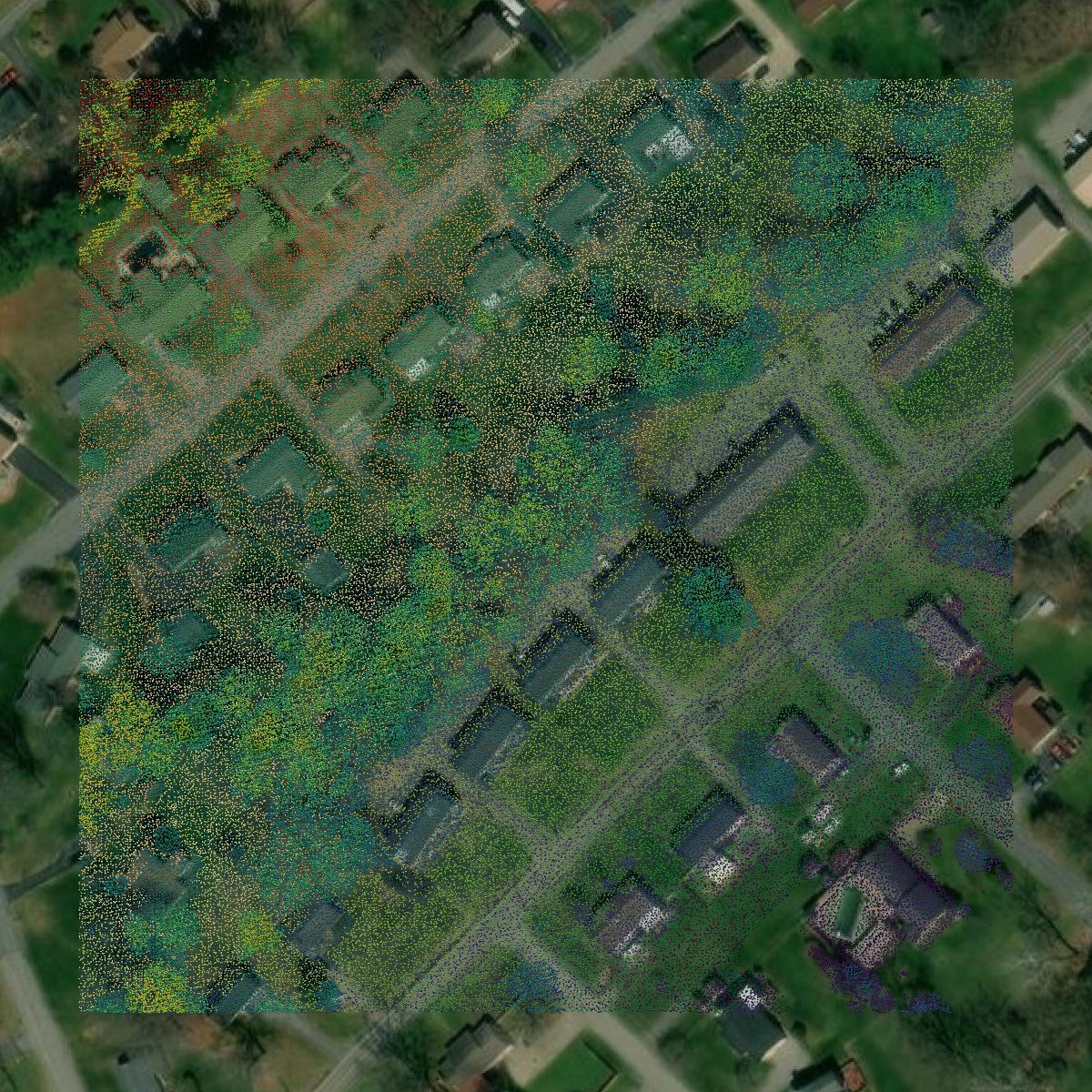 This image shows a LiDAR point cloud in Sullivan County created using GIS data in Equator.