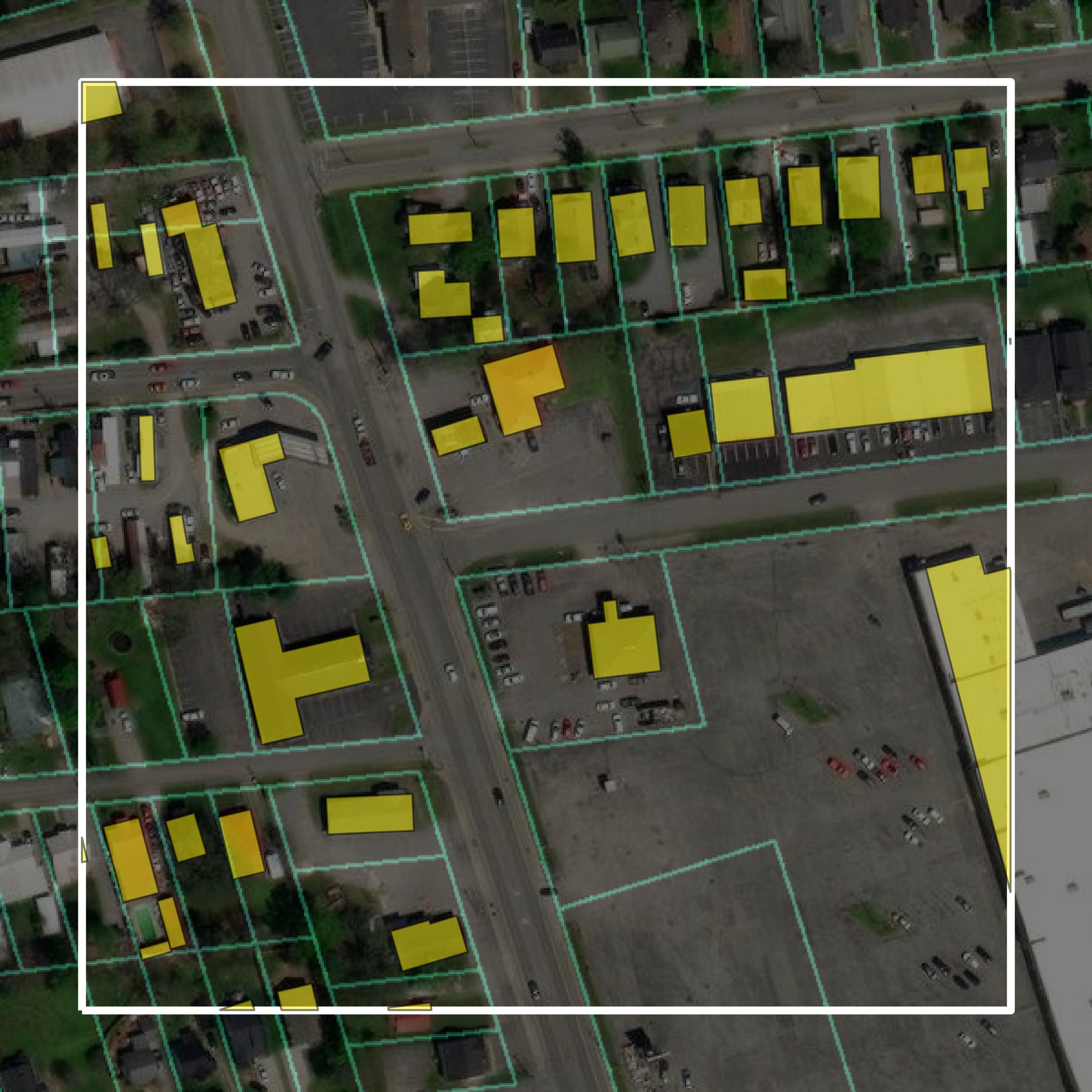This image shows parcel and building data in Sumner County created using GIS data in Equator.