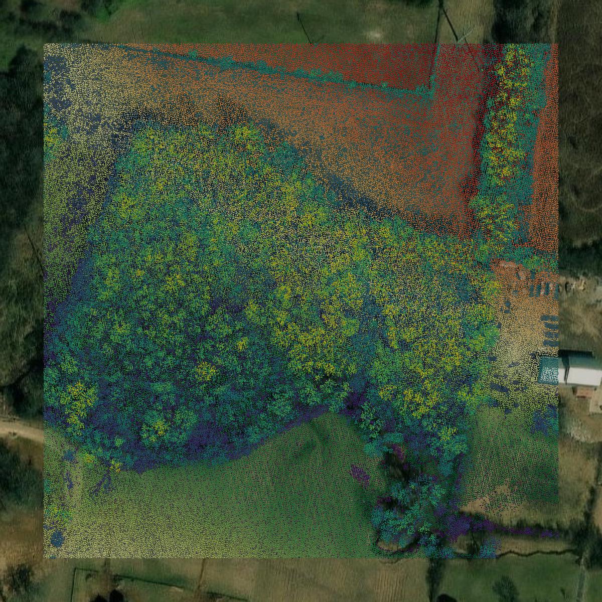 This image shows a LiDAR point cloud in Sumner County created using GIS data in Equator.