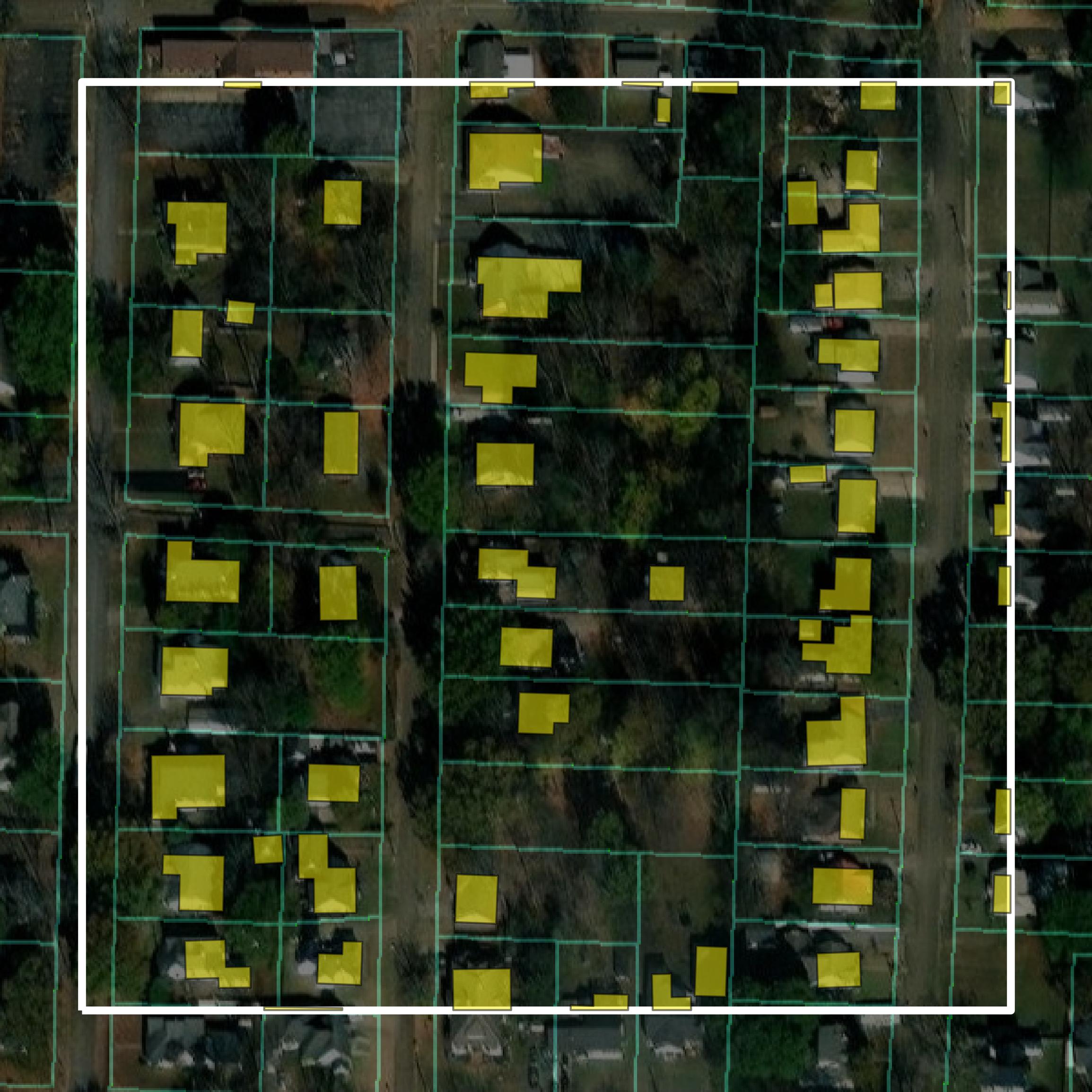 This image shows parcel and building data in Tipton County created using GIS data in Equator.