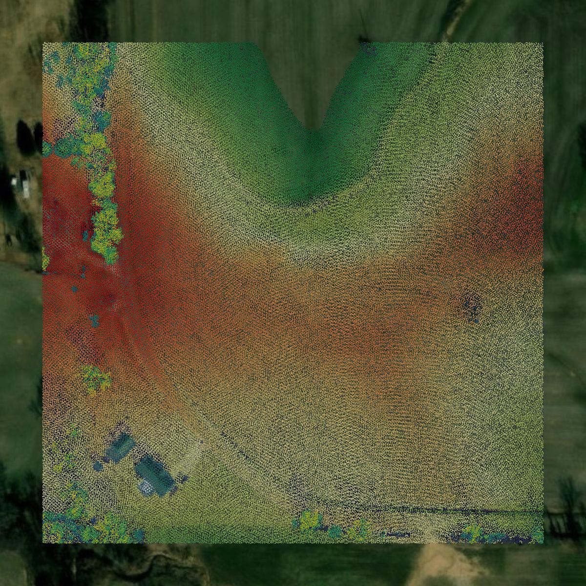 This image shows a LiDAR point cloud in Tipton County created using GIS data in Equator.