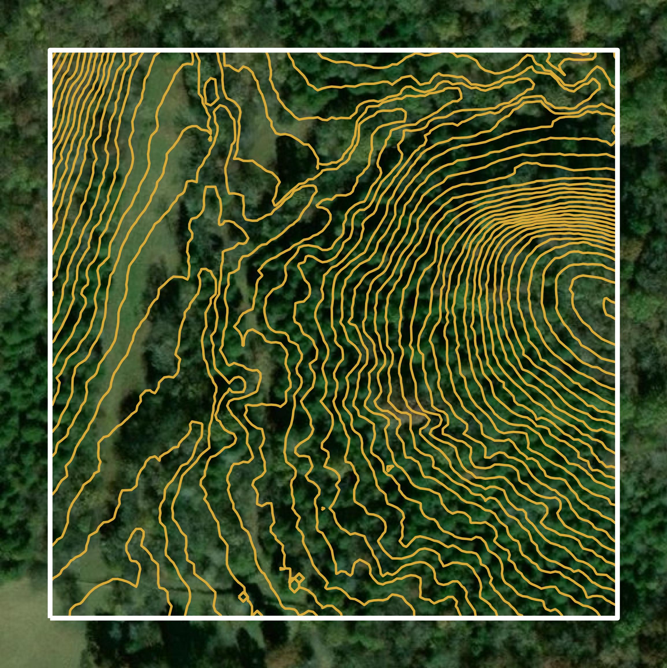 This image shows a contour map in Trousdale County created using GIS data in Equator.