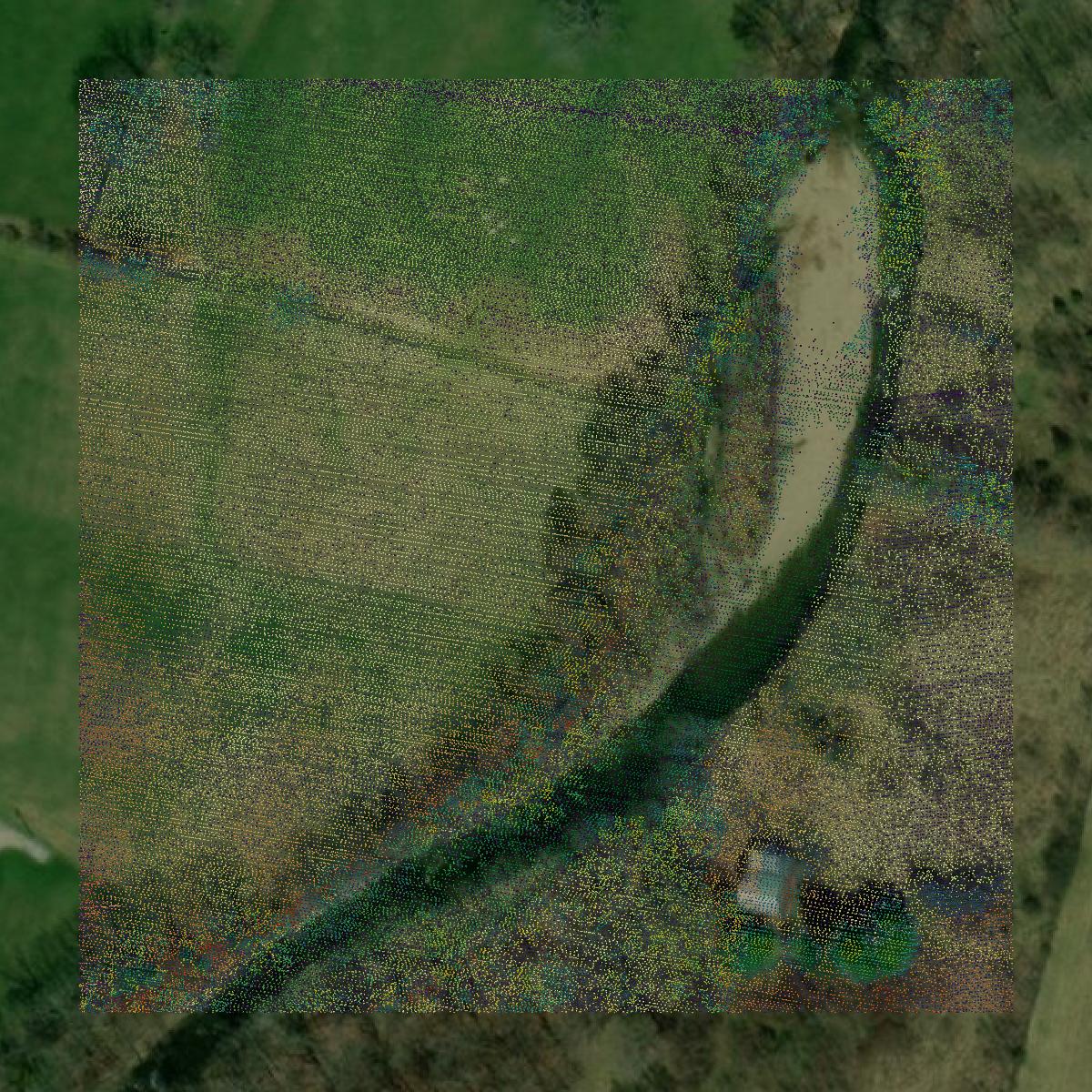 This image shows a LiDAR point cloud in Unicoi County created using GIS data in Equator.