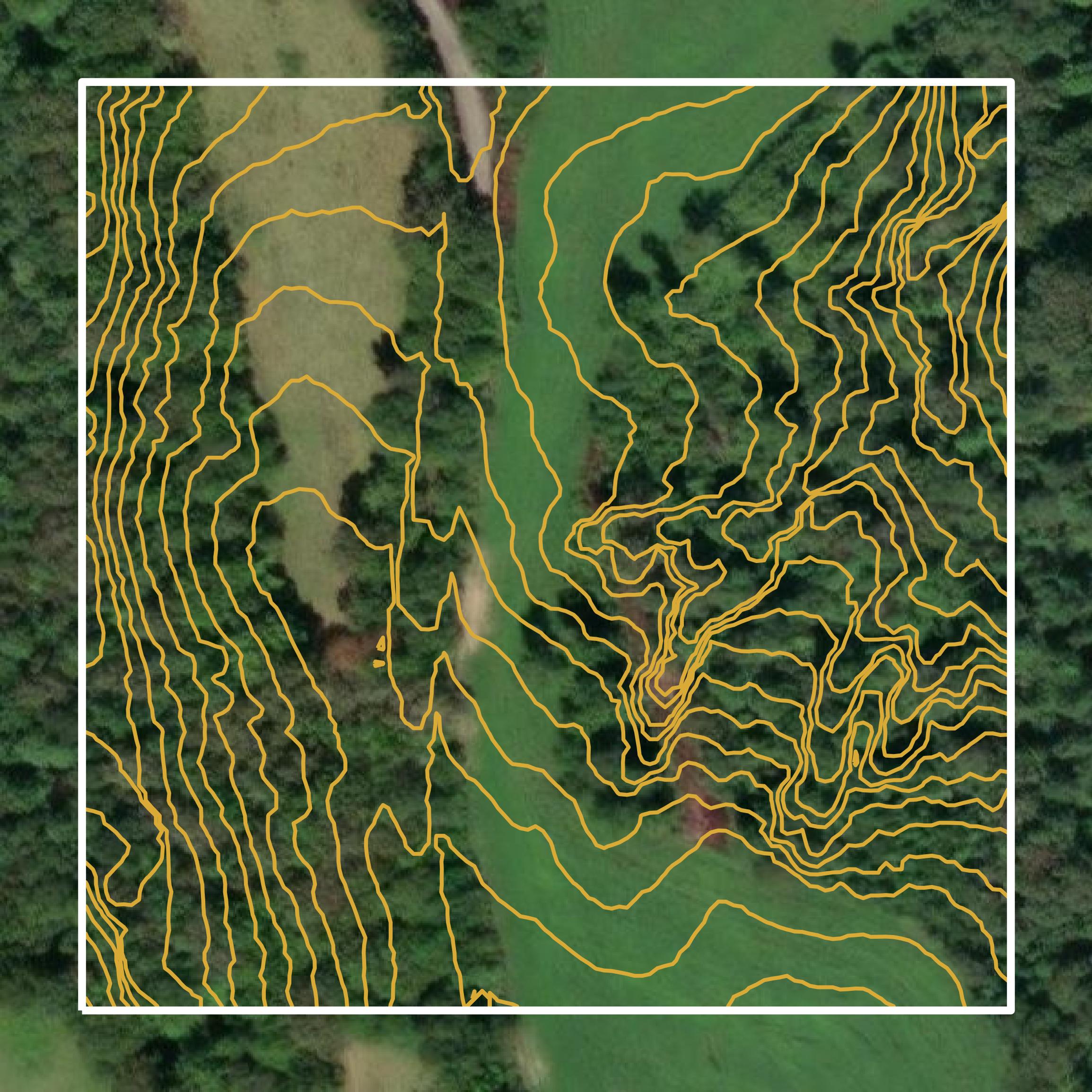 This image shows a contour map in Warren County created using GIS data in Equator.