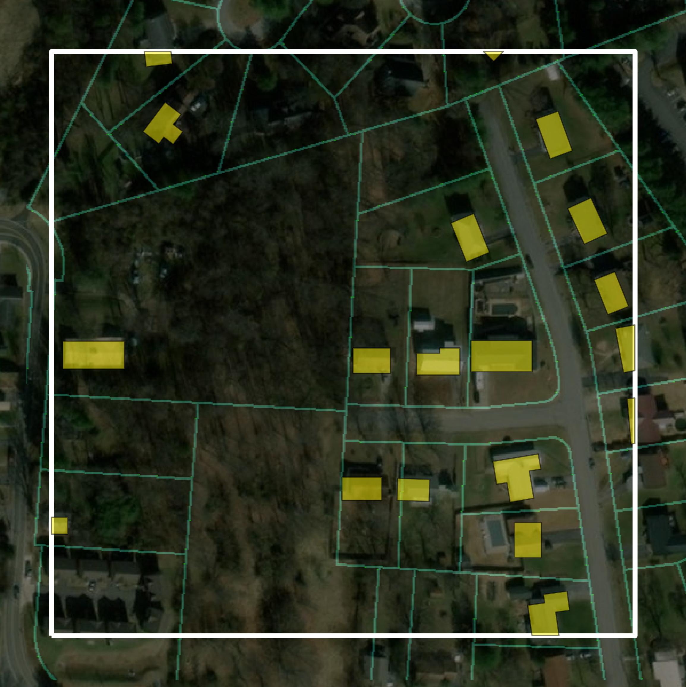 This image shows parcel and building data in Washington County created using GIS data in Equator.