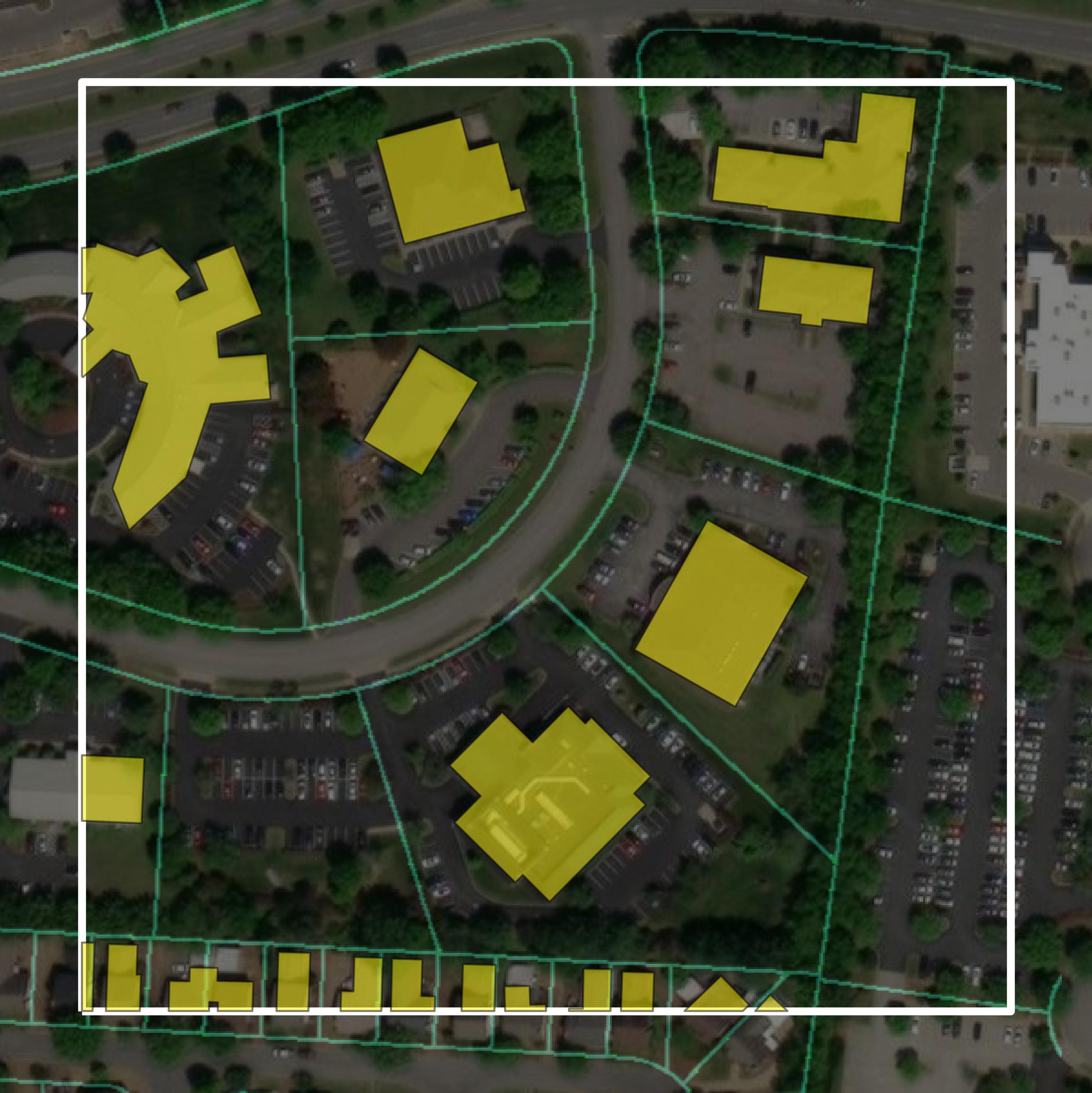 This image shows parcel and building data in Williamson County created using GIS data in Equator.