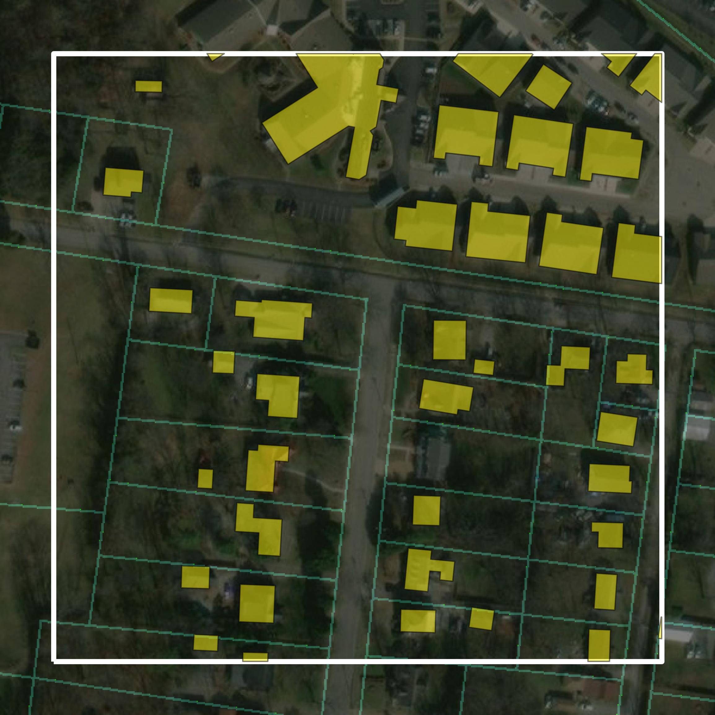 This image shows parcel and building data in Wilson County created using GIS data in Equator.