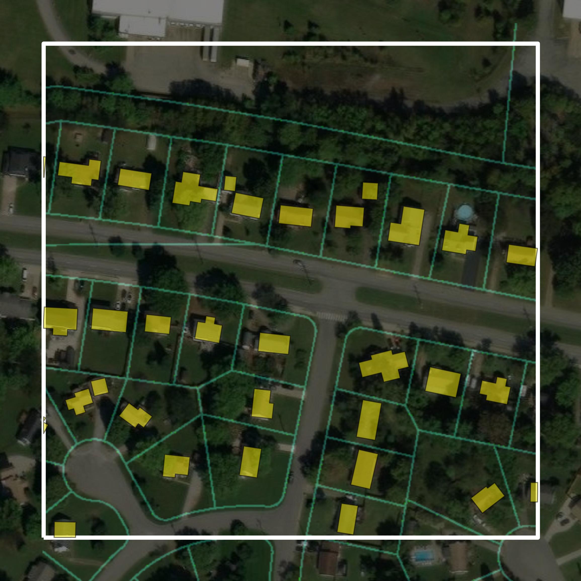This image shows parcel and building data in Wilson County created using GIS data in Equator.