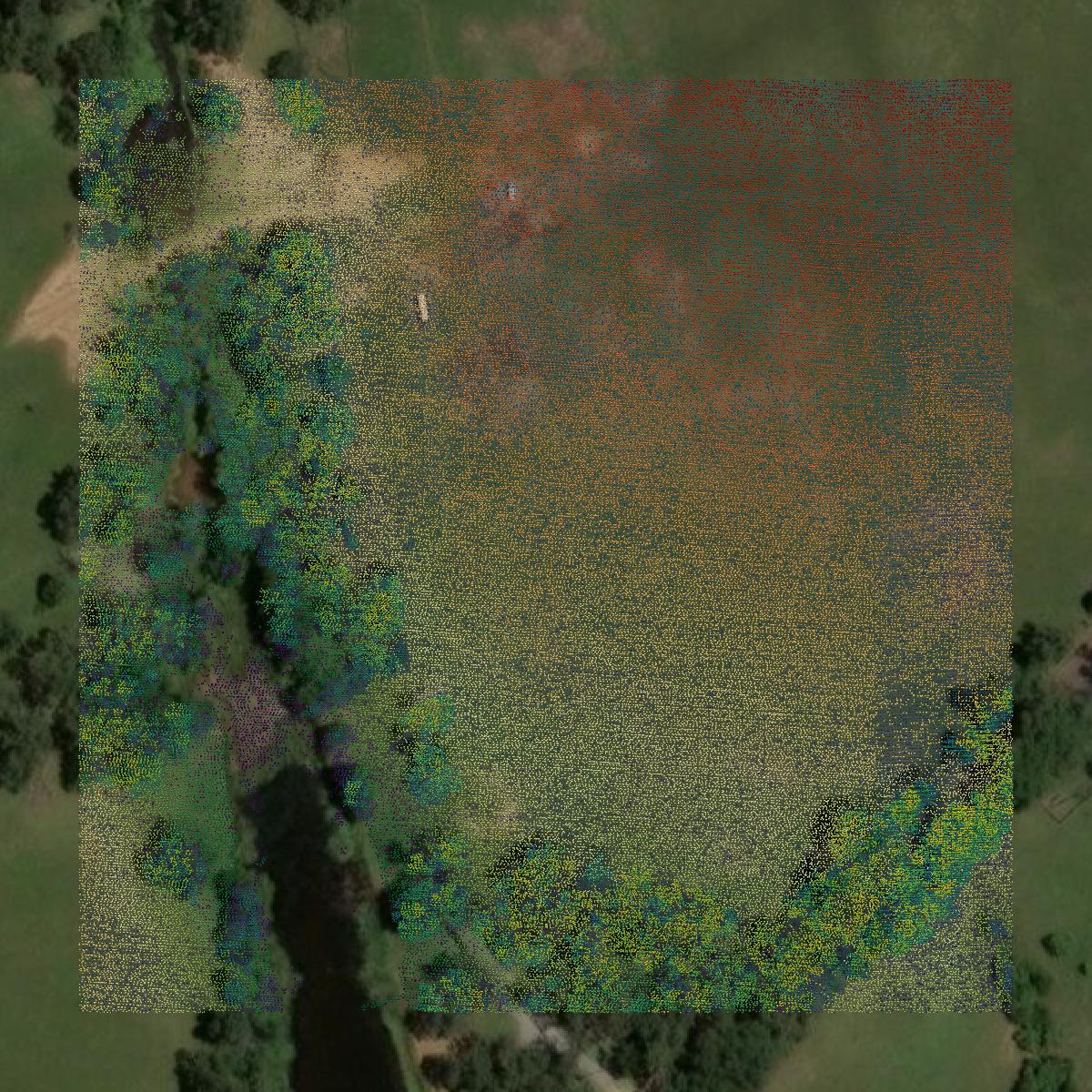 This image shows a LiDAR point cloud in Anderson County created using GIS data in Equator.