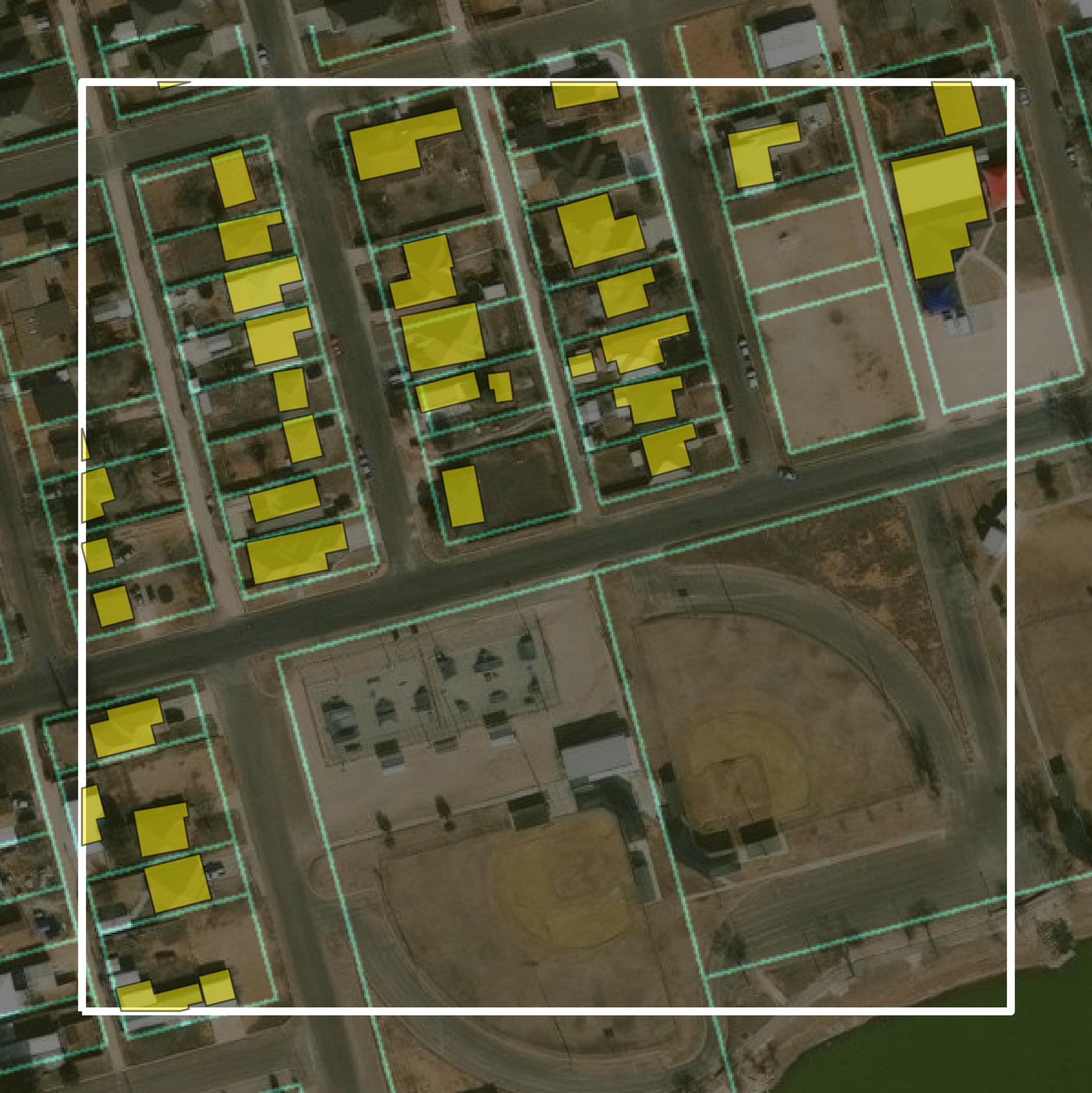 This image shows parcel and building data in Andrews County created using GIS data in Equator.