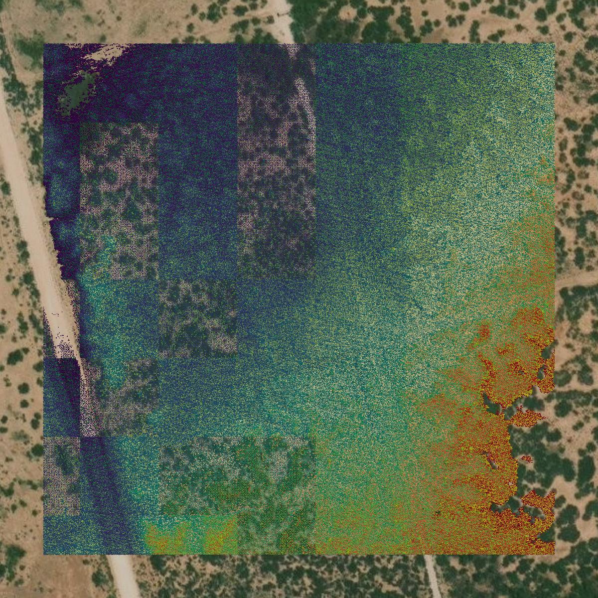 This image shows a LiDAR point cloud in Andrews County created using GIS data in Equator.