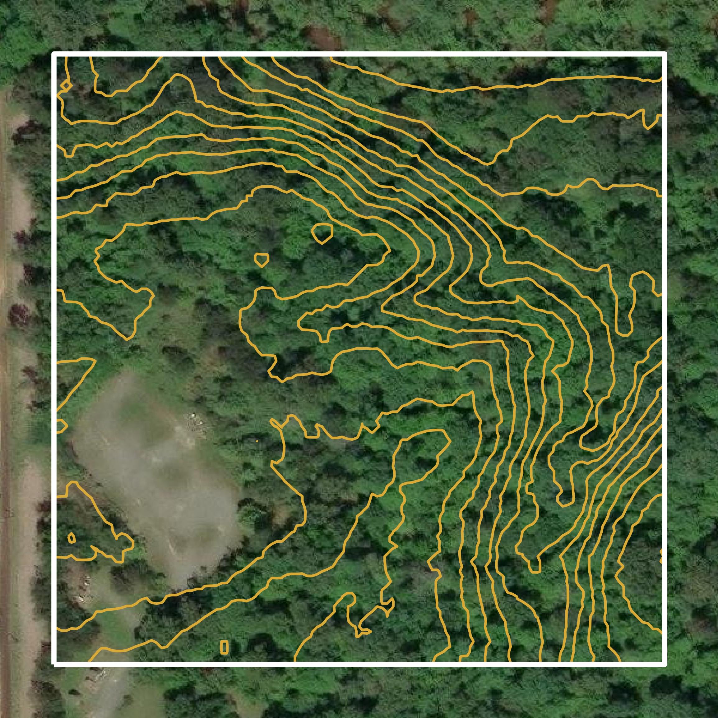 This image shows a contour map in Angelina County created using GIS data in Equator.