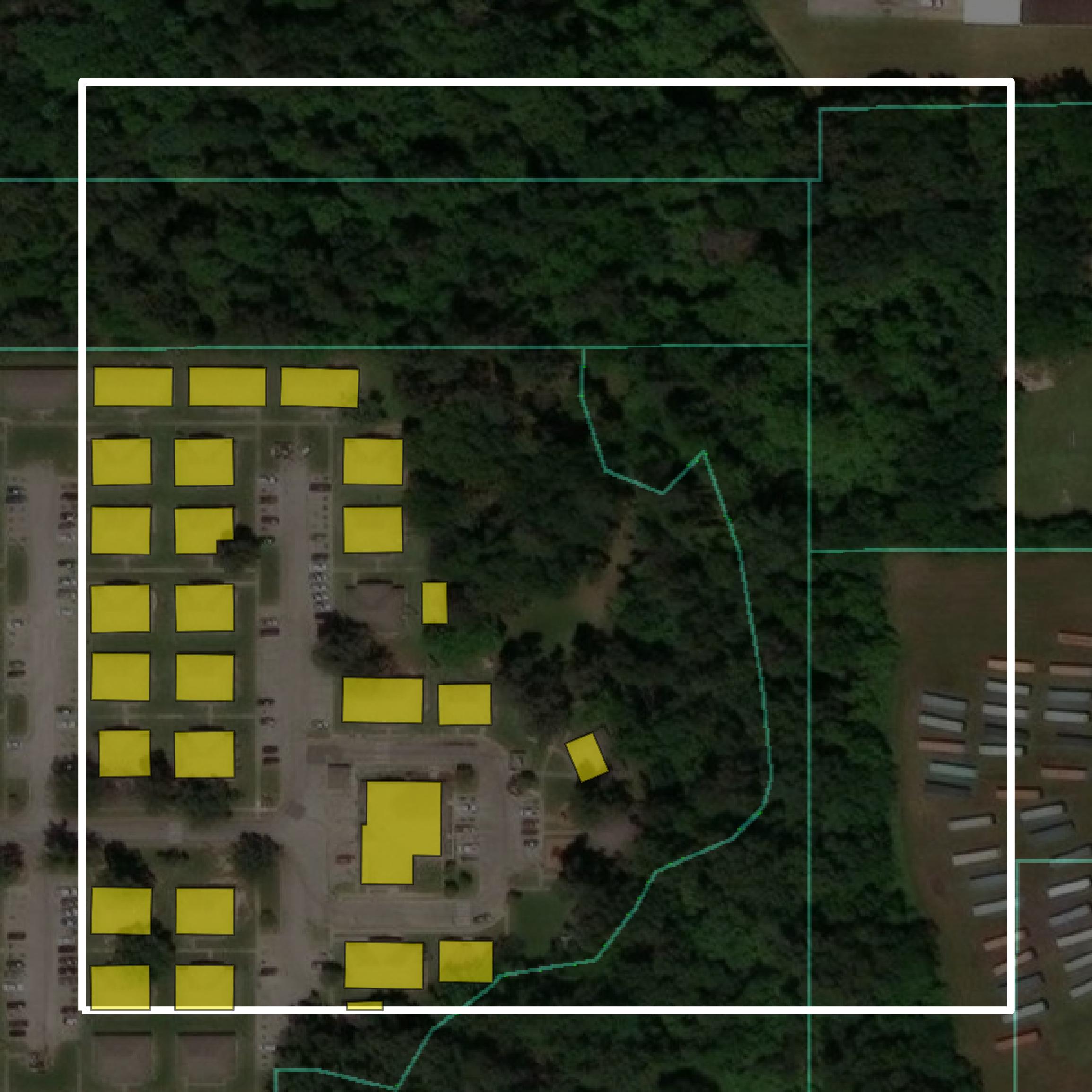 This image shows parcel and building data in Angelina County created using GIS data in Equator.