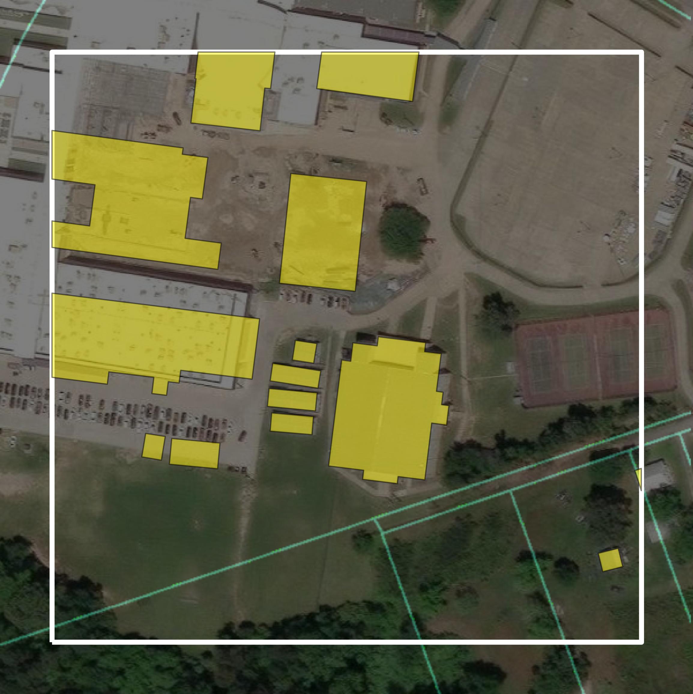 This image shows parcel and building data in Angelina County created using GIS data in Equator.