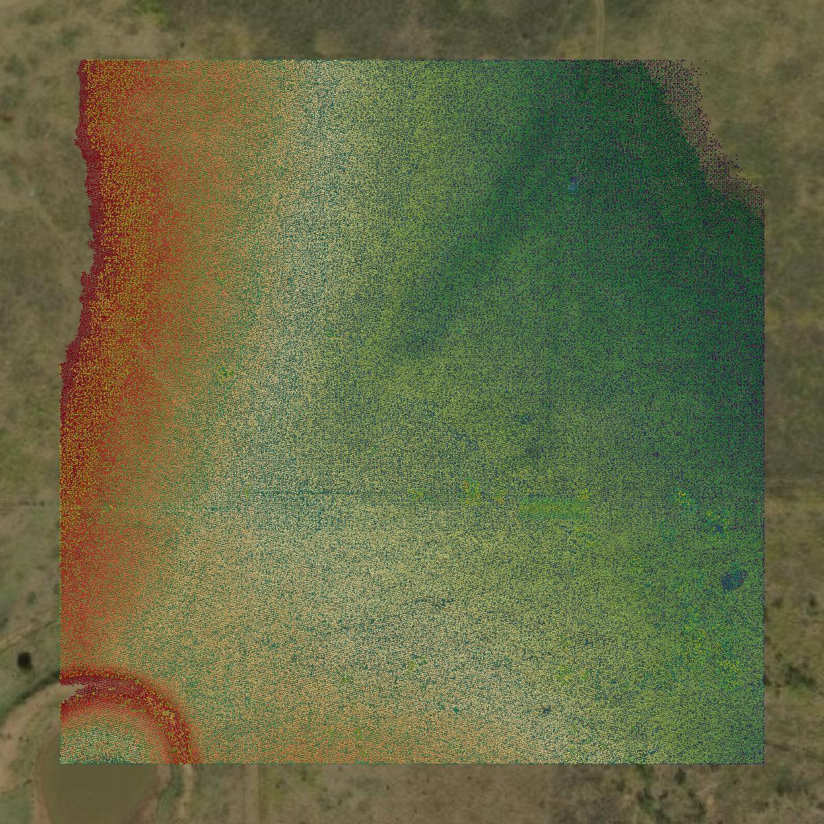 This image shows a LiDAR point cloud in Archer County created using GIS data in Equator.