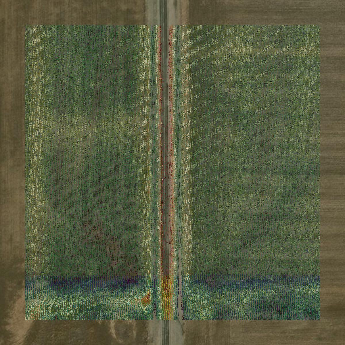 This image shows a LiDAR point cloud in Armstrong County created using GIS data in Equator.