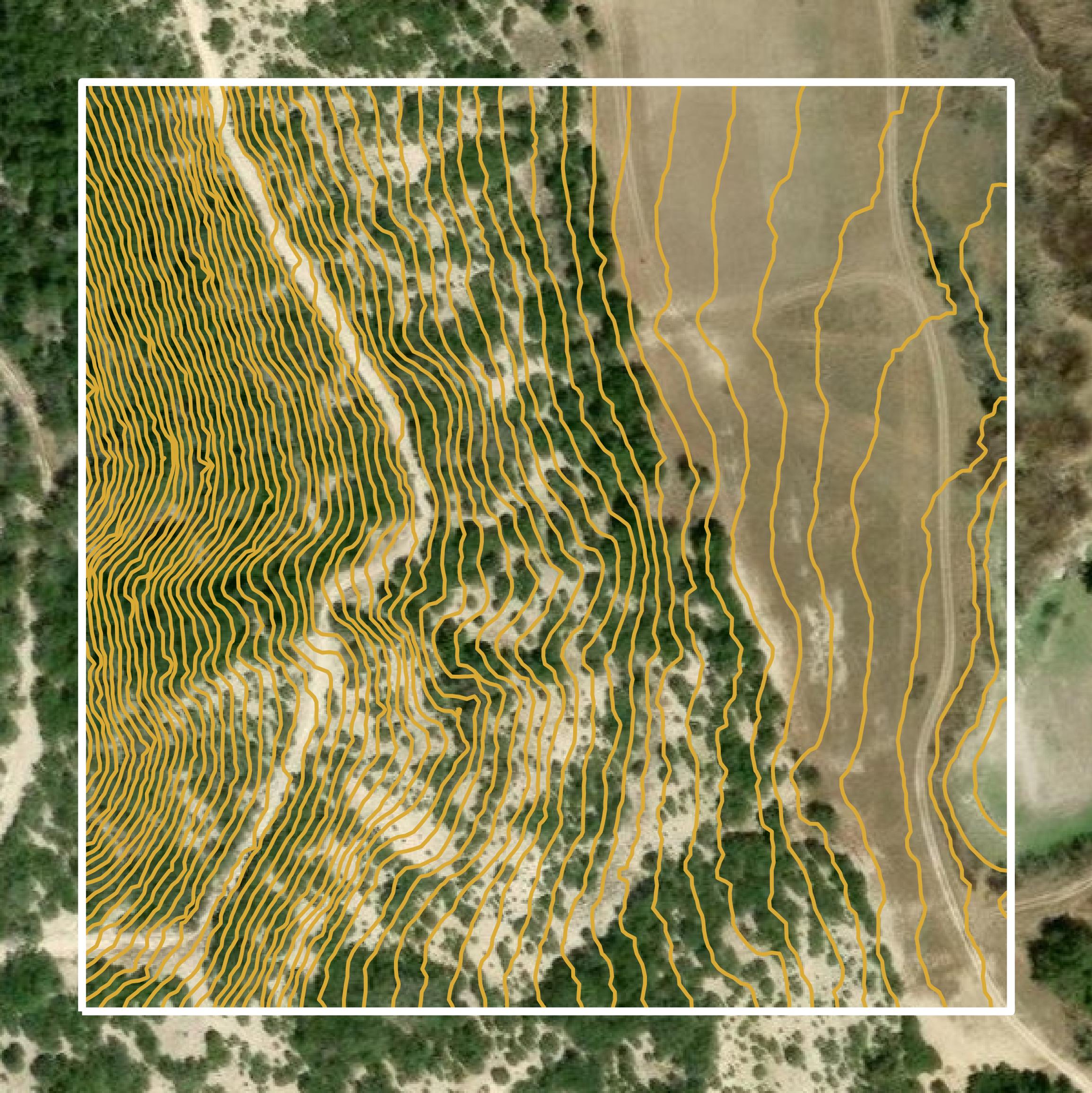 This image shows a contour map in Bandera County created using GIS data in Equator.