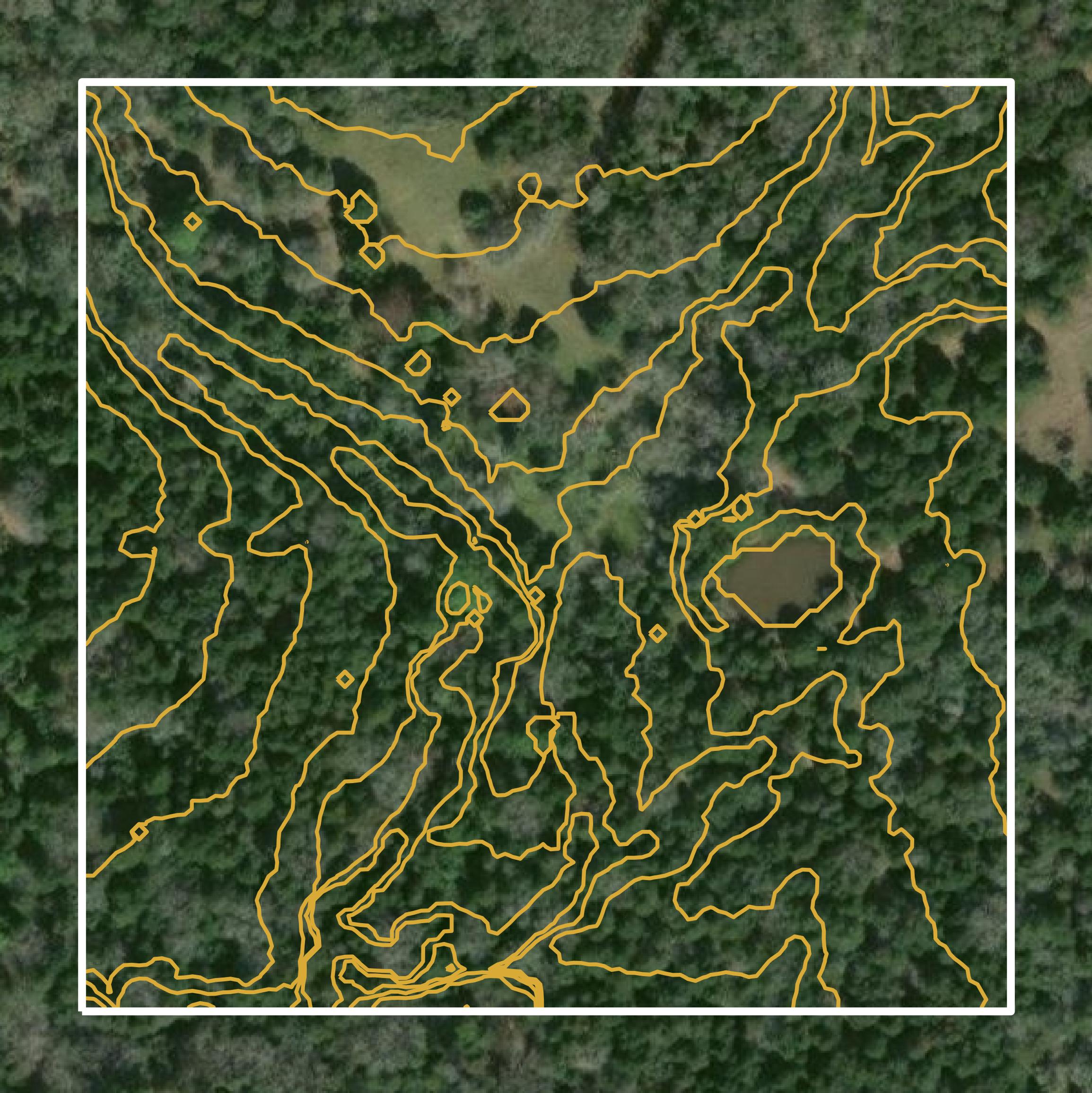 This image shows a contour map in Bastrop County created using GIS data in Equator.