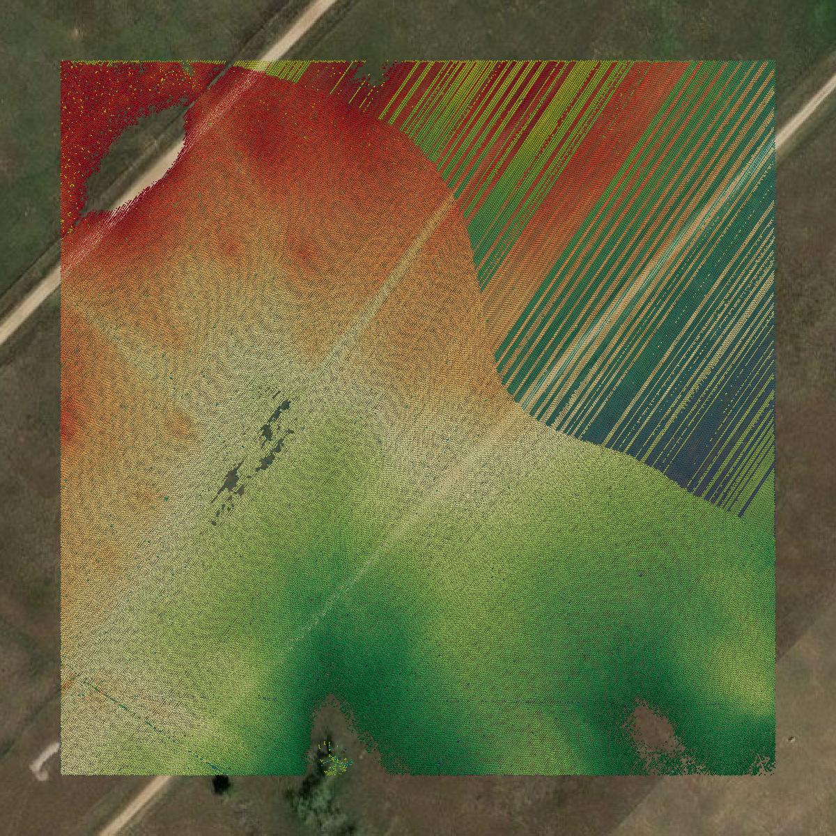 This image shows a LiDAR point cloud in Bastrop County created using GIS data in Equator.