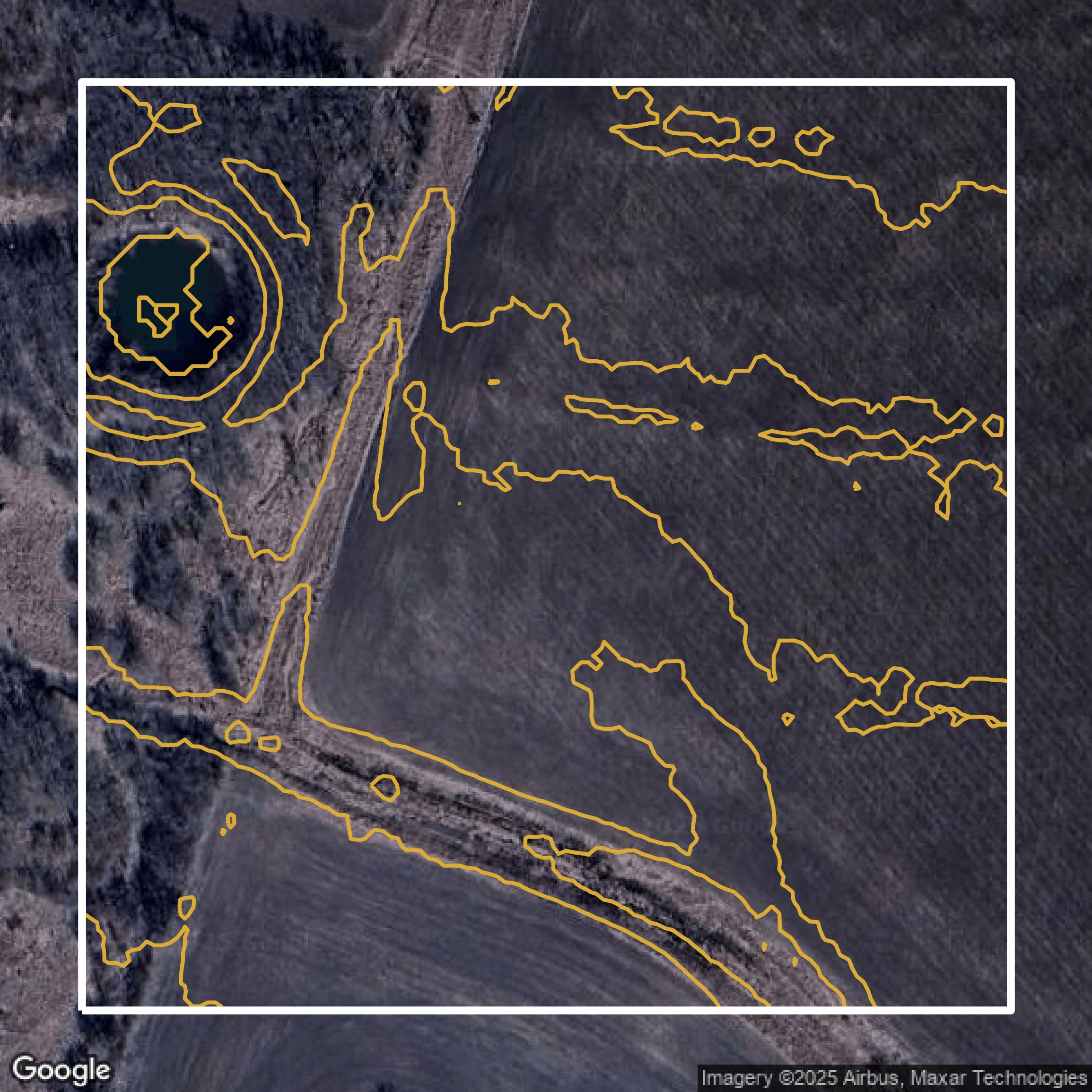 This image shows a contour map in Bell County created using GIS data in Equator.