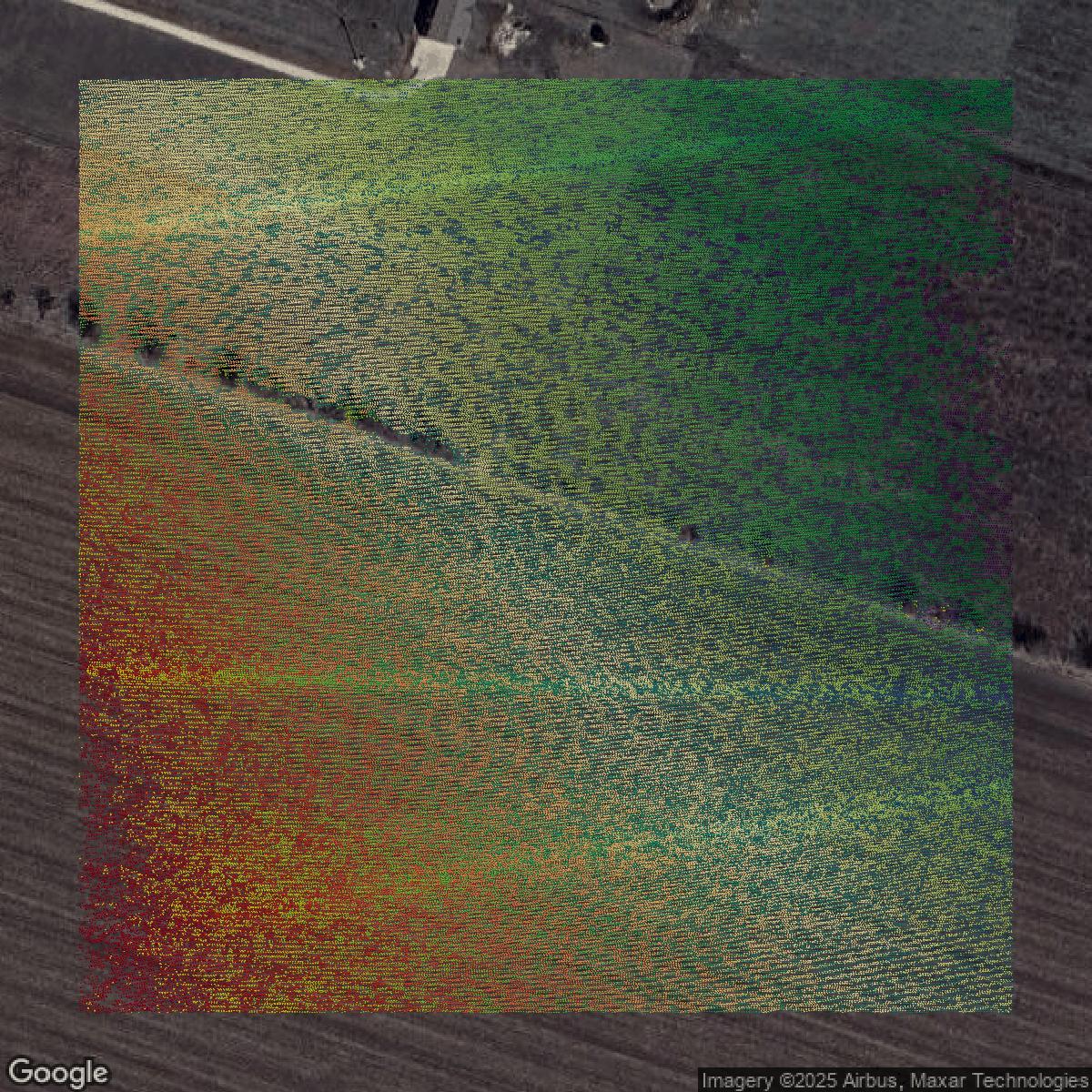 This image shows a LiDAR point cloud in Bell County created using GIS data in Equator.