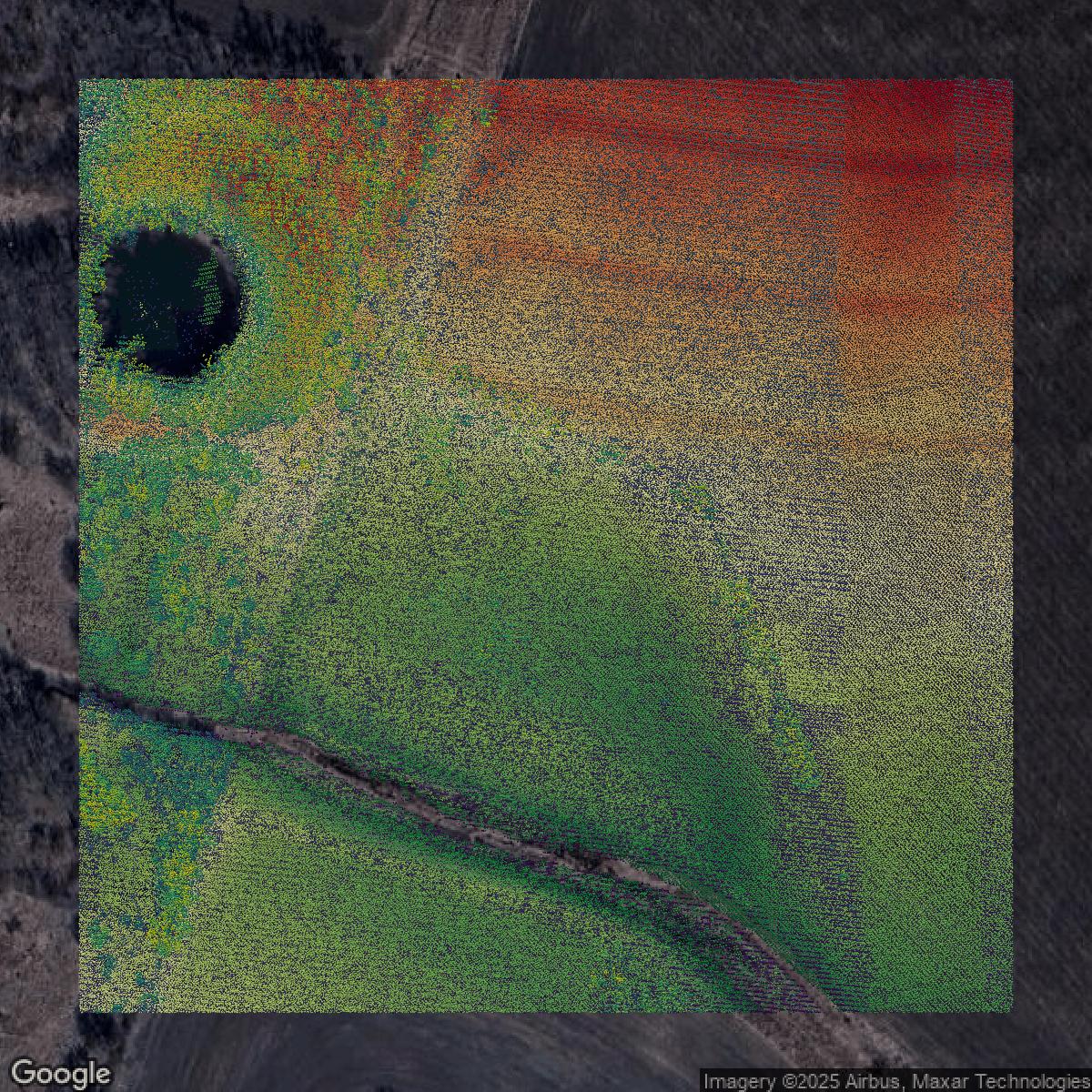 This image shows a LiDAR point cloud in Bell County created using GIS data in Equator.