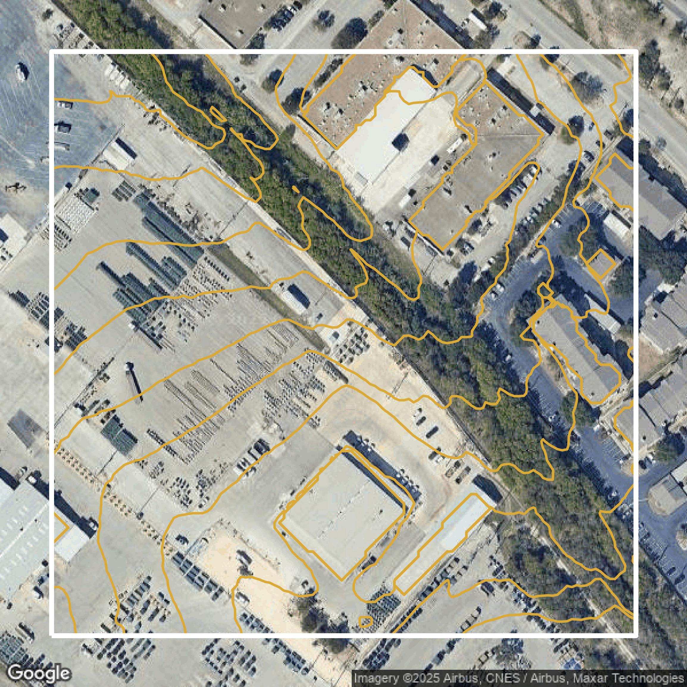 This image shows a contour map in Bexar County created using GIS data in Equator.