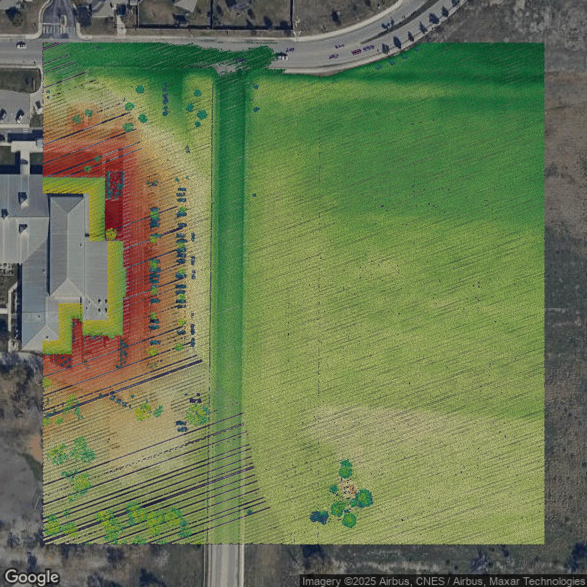 This image shows a LiDAR point cloud in Bexar County created using GIS data in Equator.