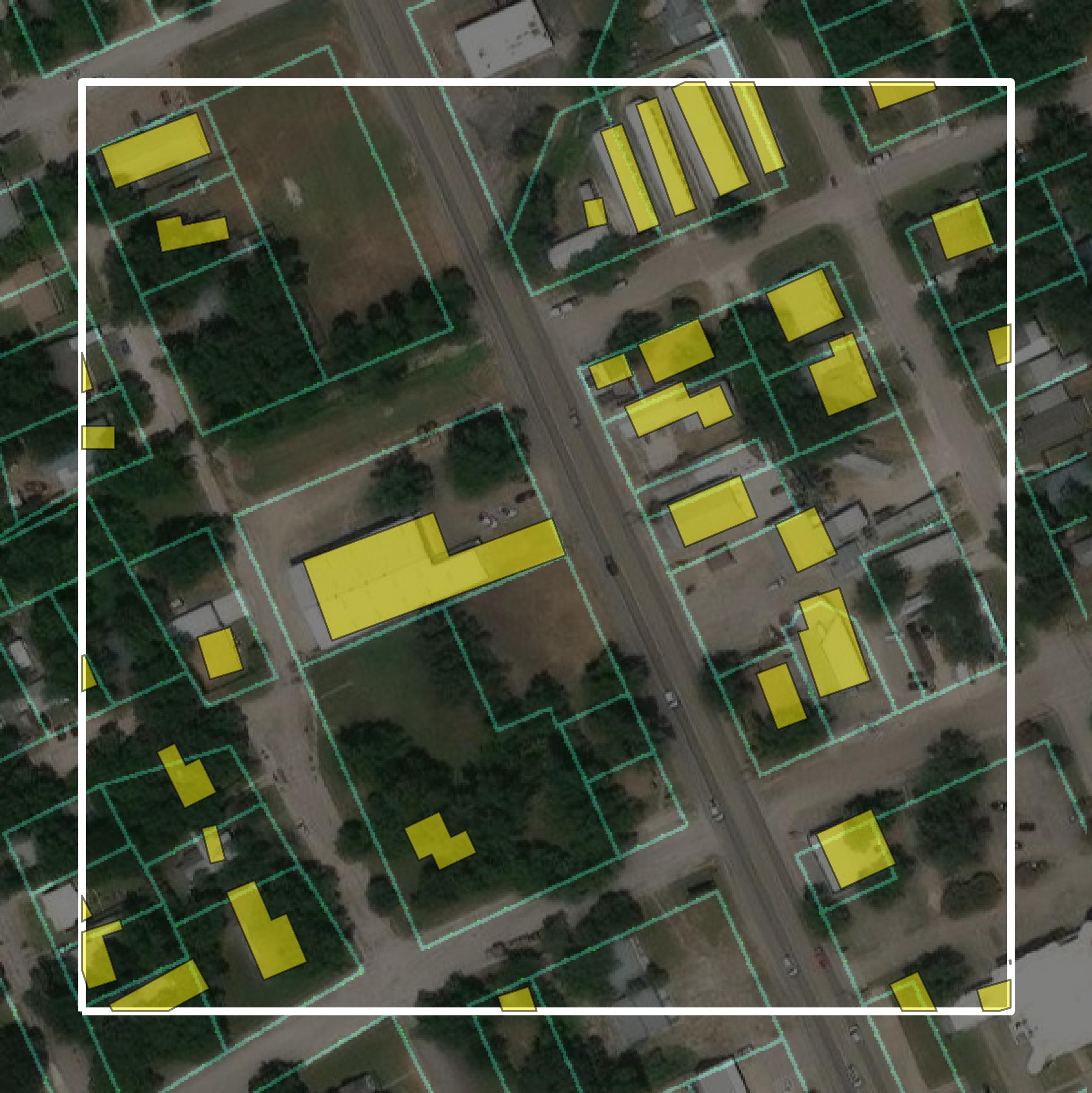 This image shows parcel and building data in Bosque County created using GIS data in Equator.