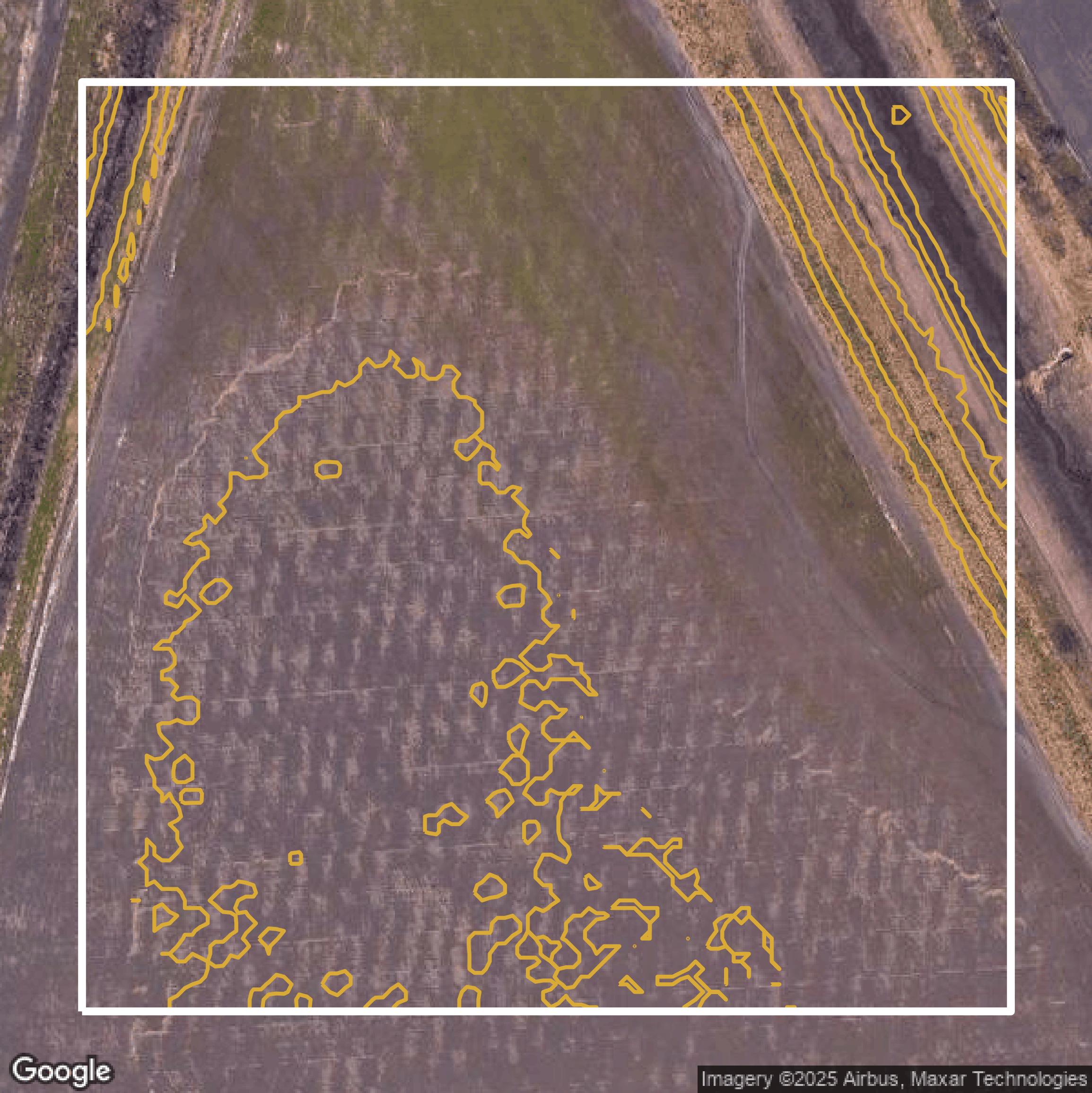 This image shows a contour map in Brazoria County created using GIS data in Equator.