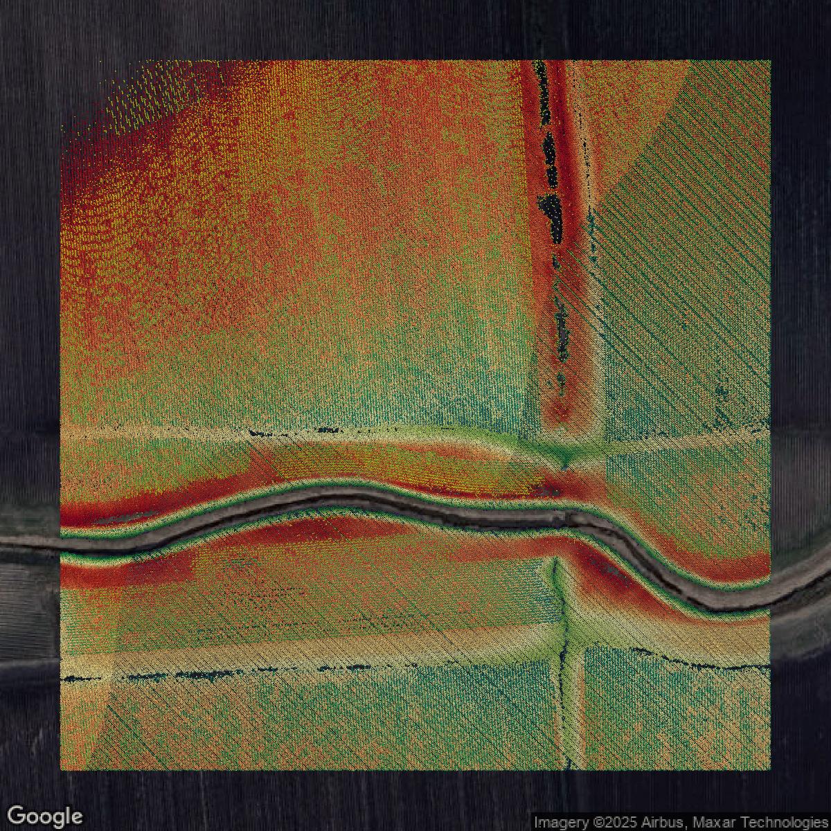 This image shows a LiDAR point cloud in Brazoria County created using GIS data in Equator.