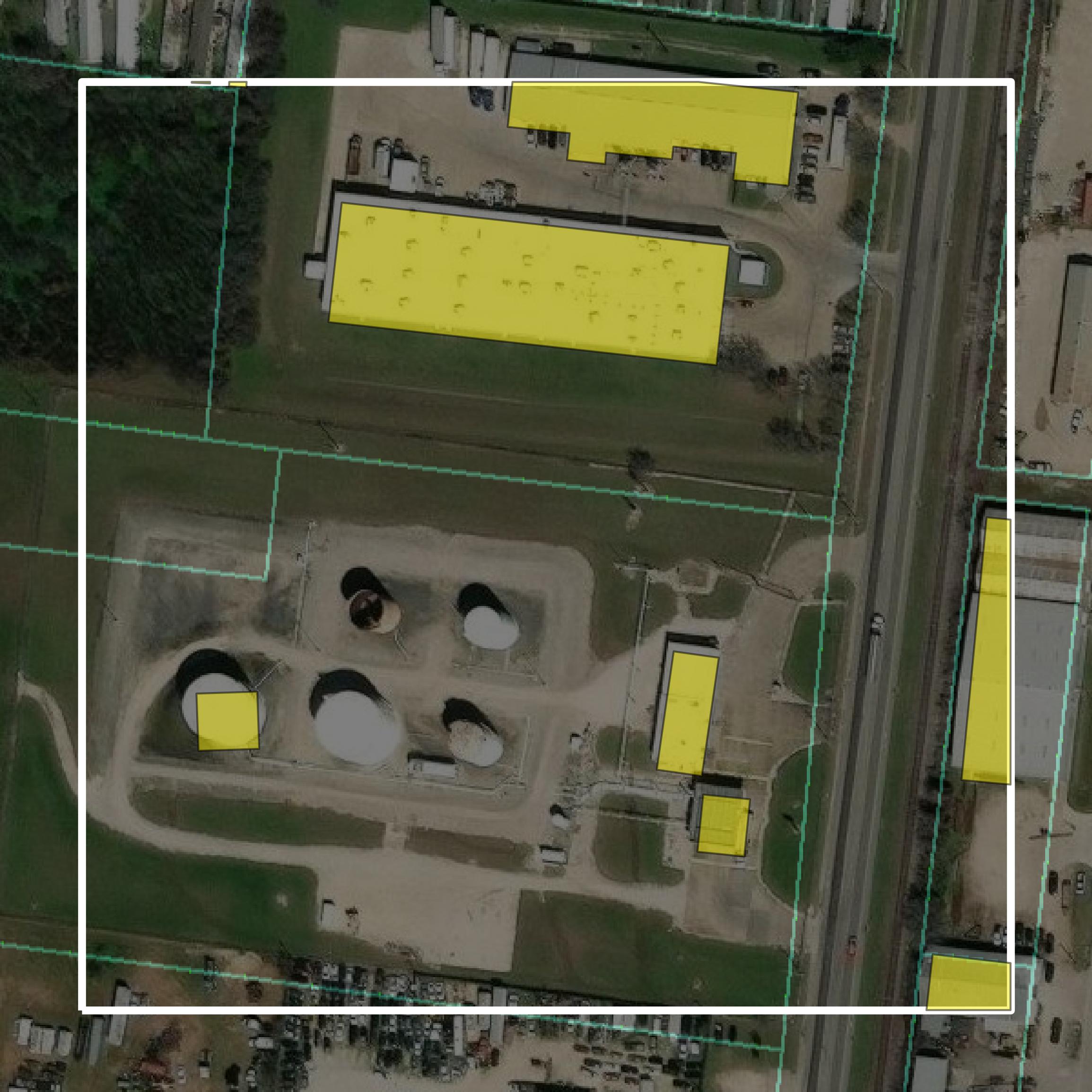 This image shows parcel and building data in Brazos County created using GIS data in Equator.
