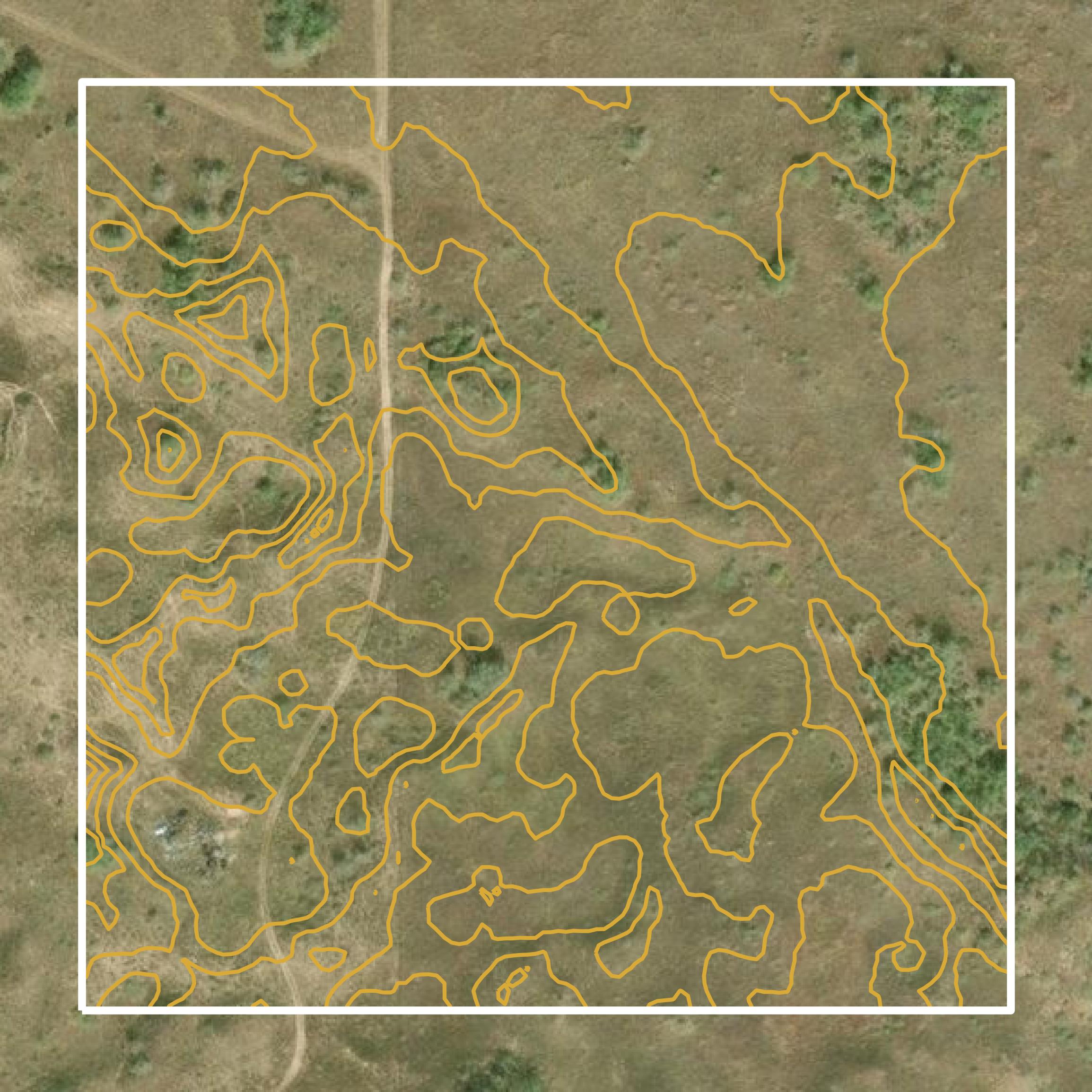 This image shows a contour map in Brooks County created using GIS data in Equator.