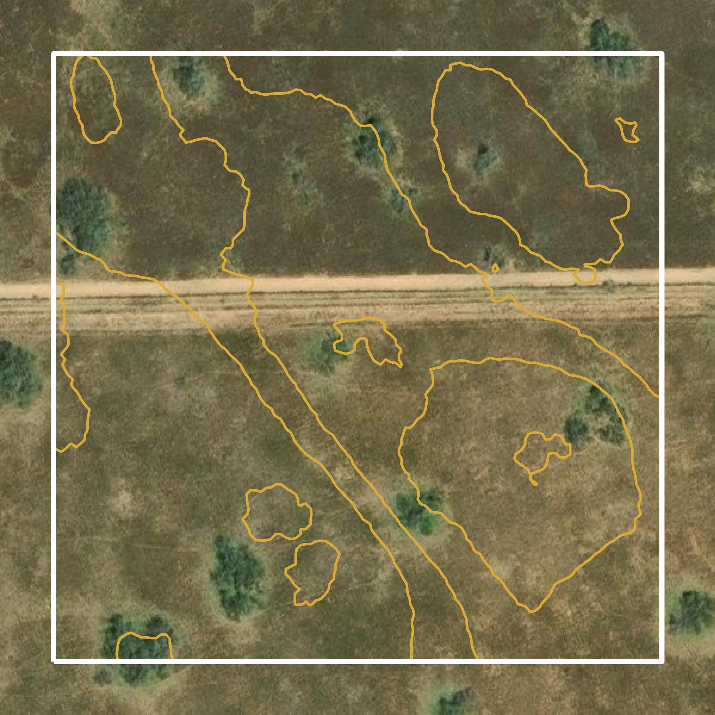 This image shows a contour map in Brooks County created using GIS data in Equator.
