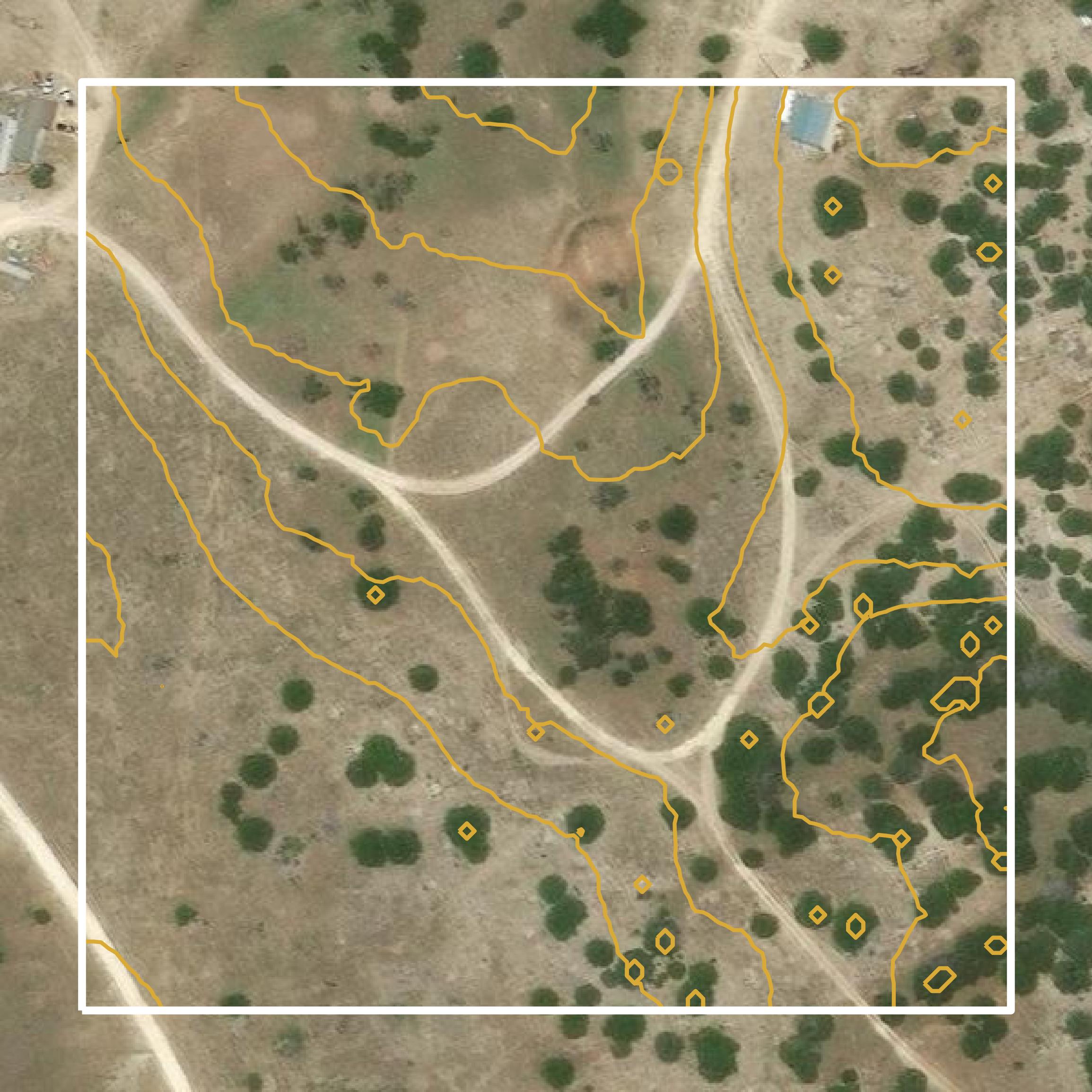 This image shows a contour map in Burnet County created using GIS data in Equator.