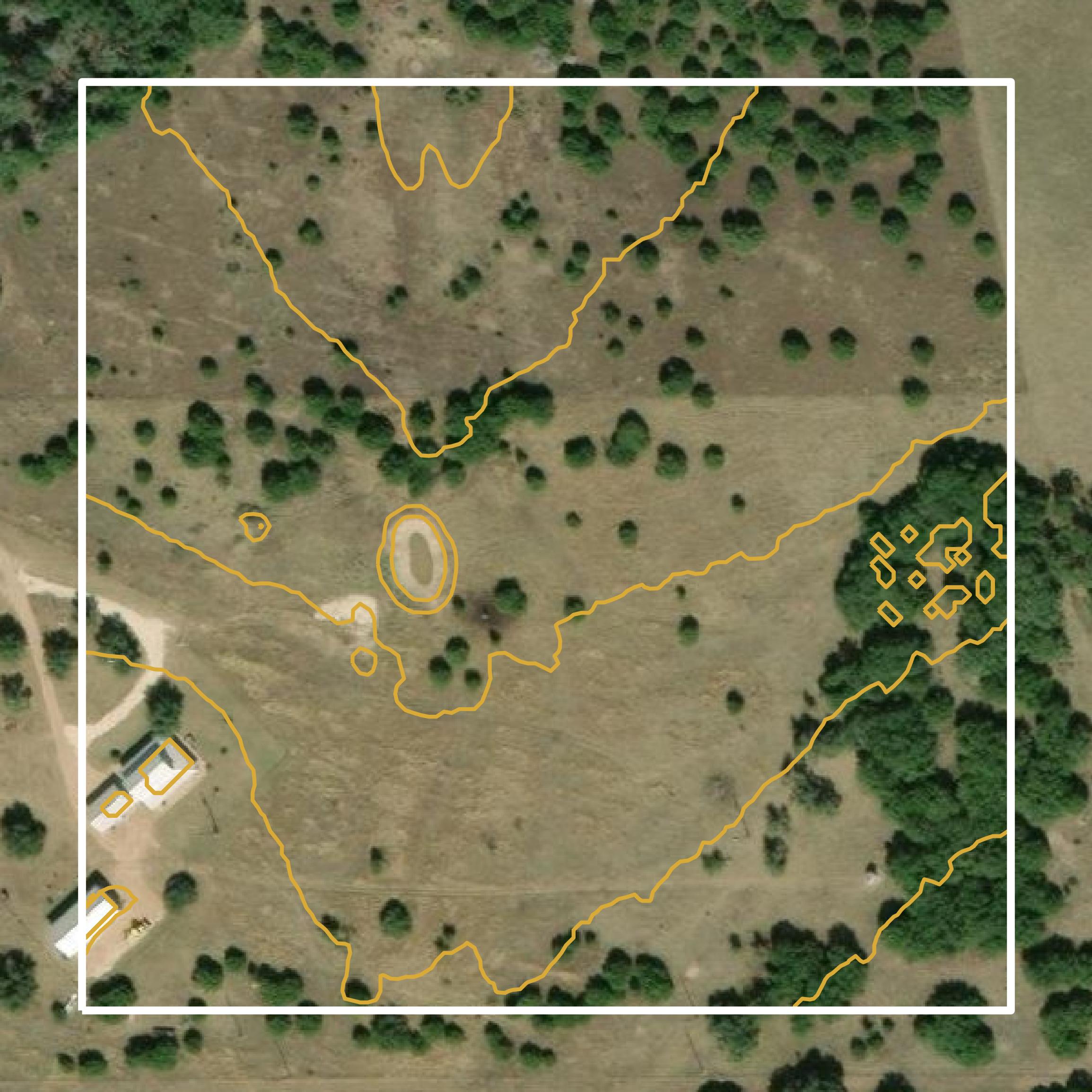 This image shows a contour map in Burnet County created using GIS data in Equator.