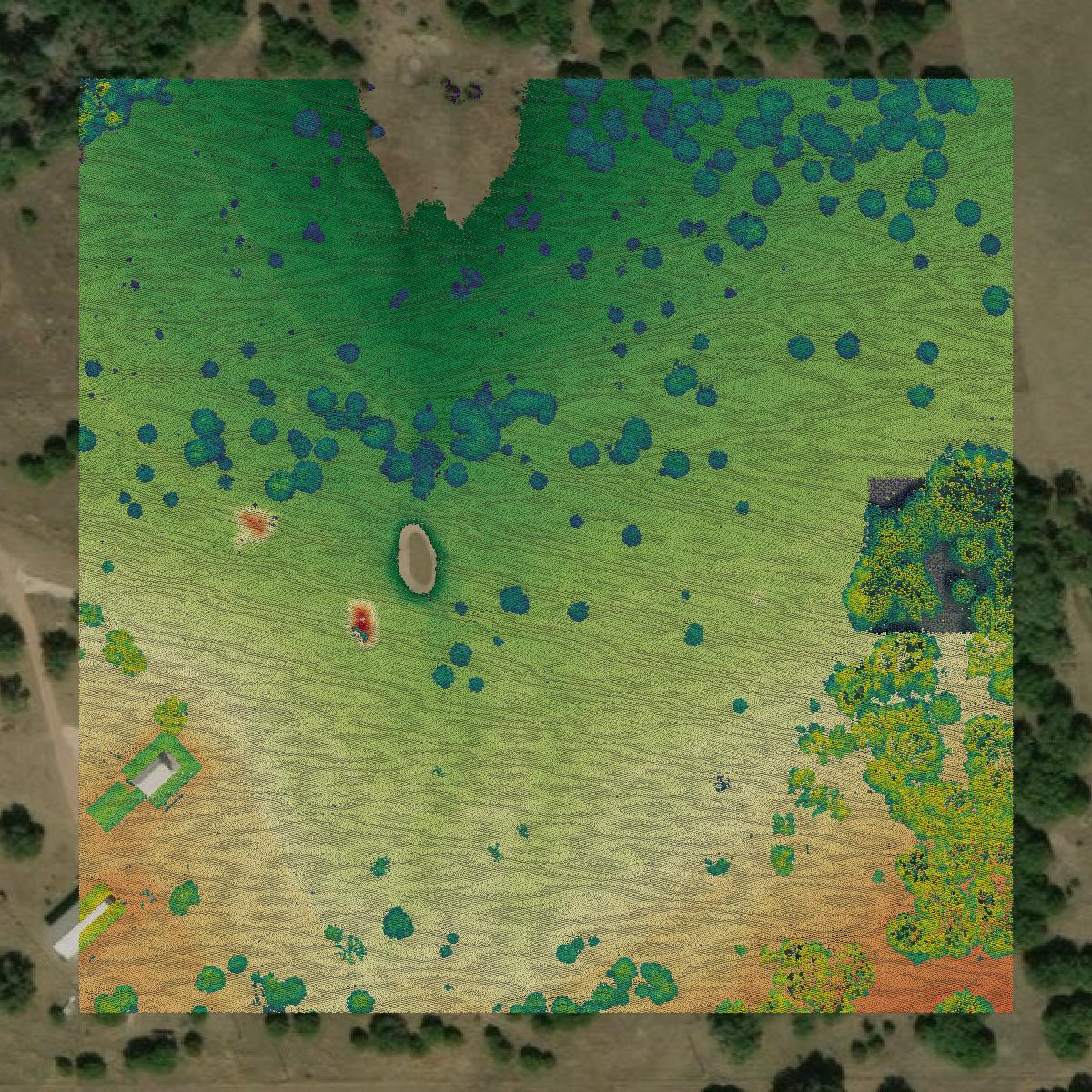 This image shows a LiDAR point cloud in Burnet County created using GIS data in Equator.