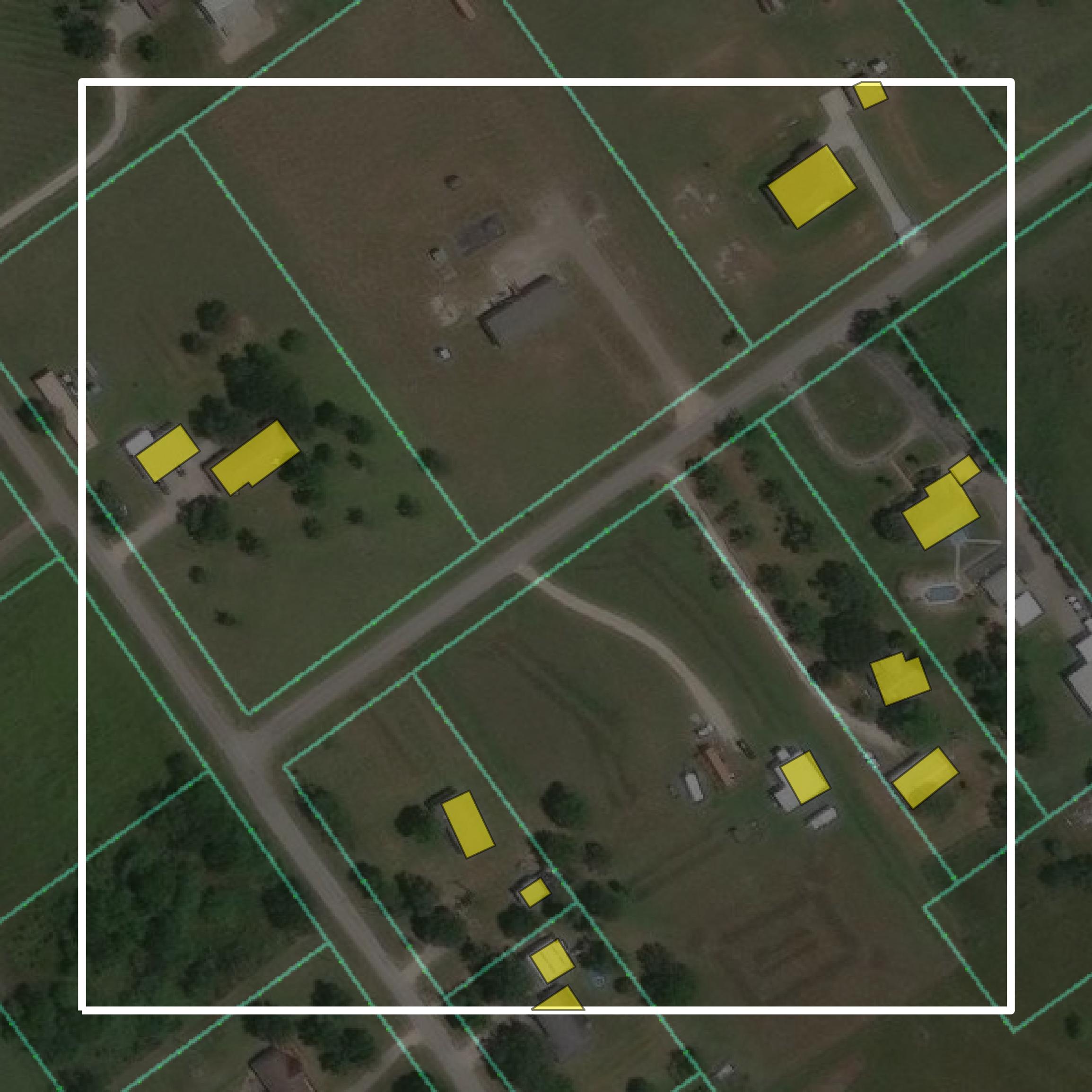 This image shows parcel and building data in Calhoun County created using GIS data in Equator.