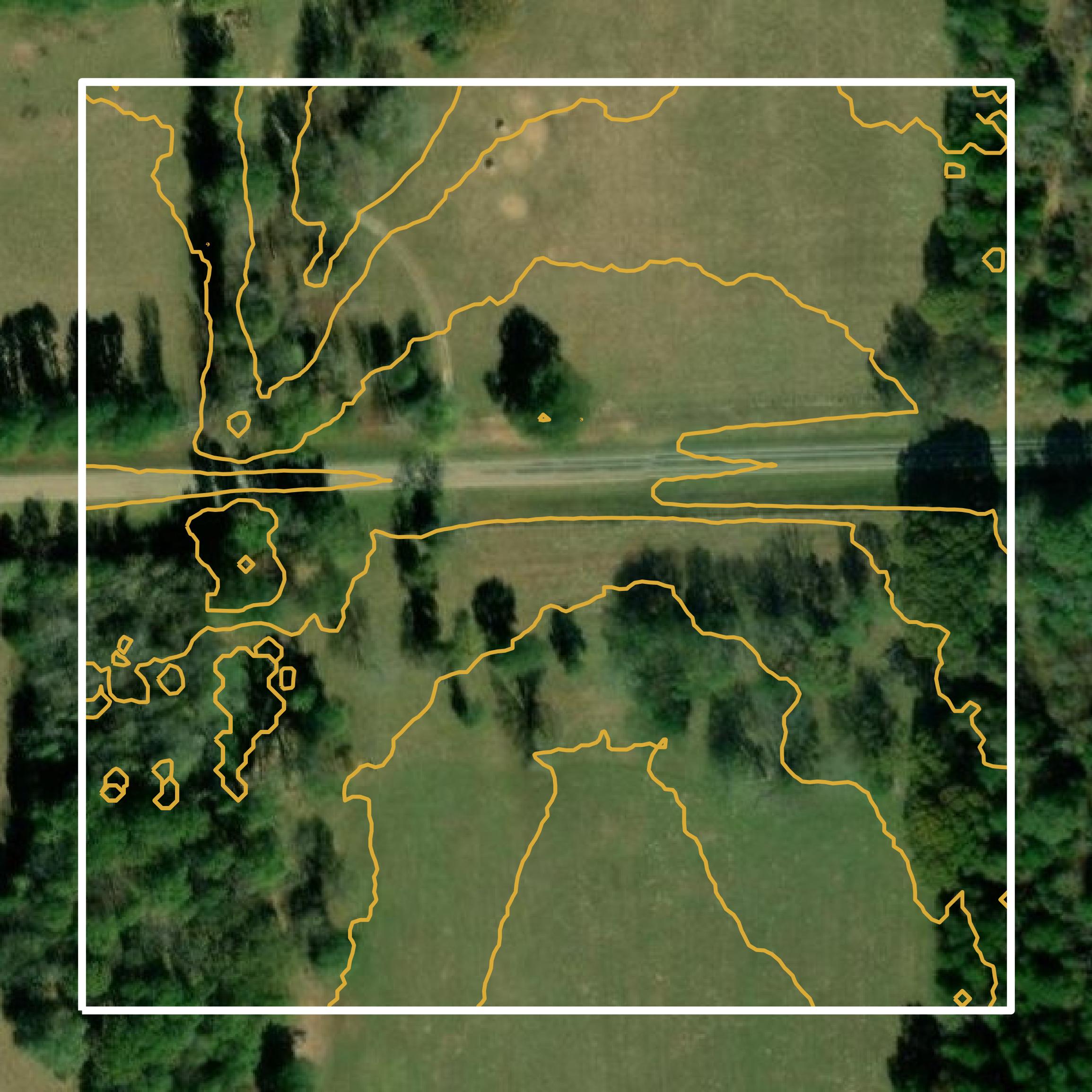 This image shows a contour map in Camp County created using GIS data in Equator.