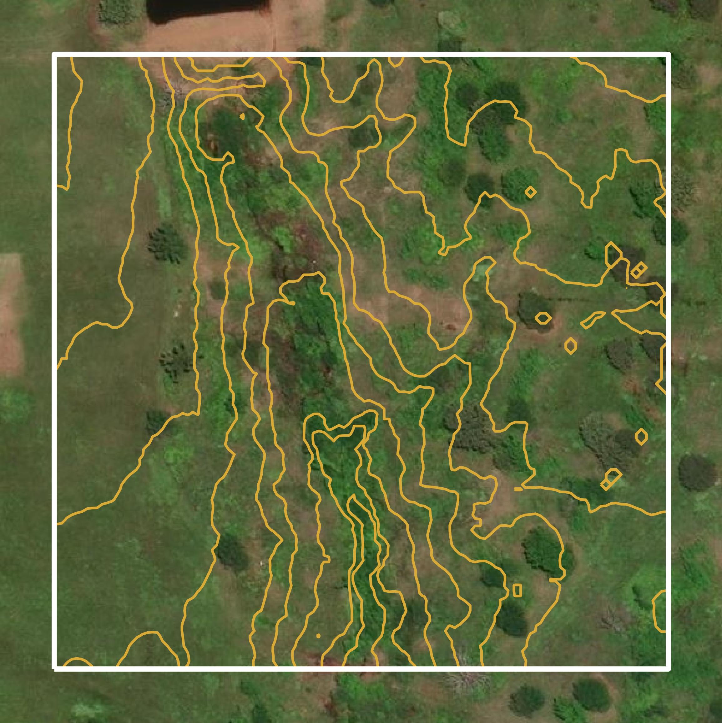 This image shows a contour map in Camp County created using GIS data in Equator.