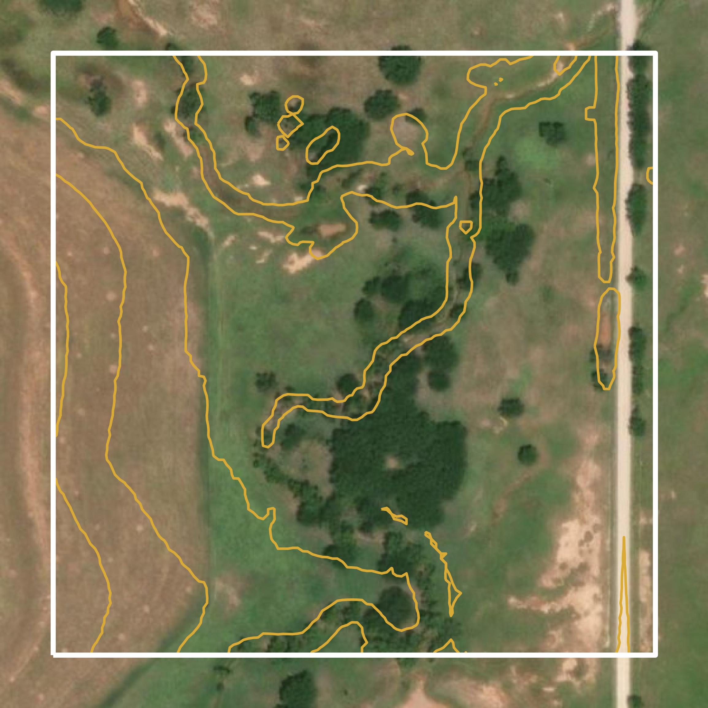 This image shows a contour map in Clay County created using GIS data in Equator.