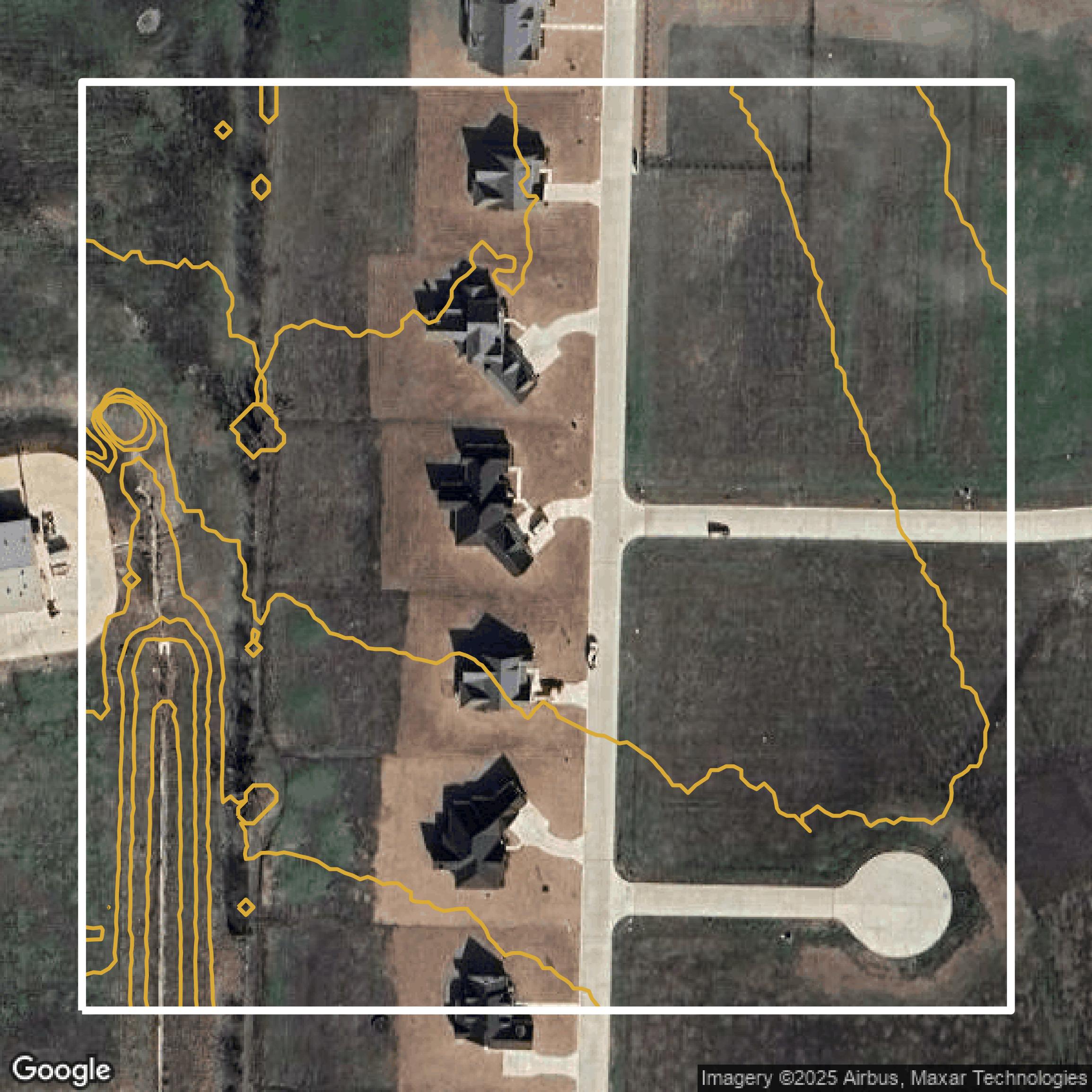 This image shows a contour map in Collin County created using GIS data in Equator.