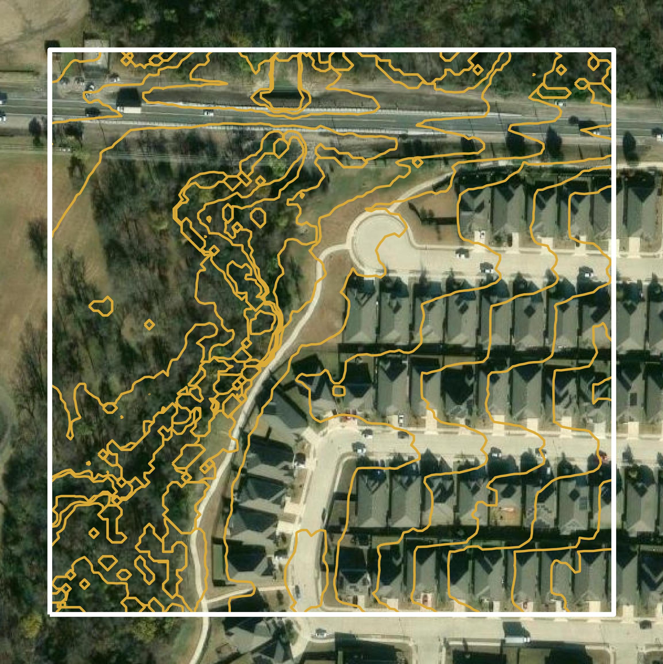 This image shows a contour map in Collin County created using GIS data in Equator.