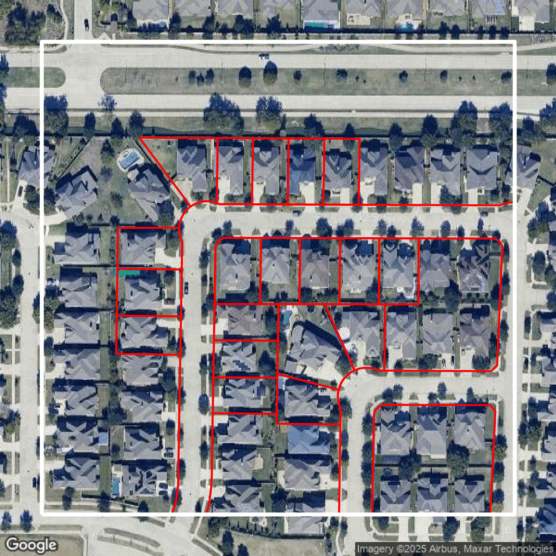 This image shows parcel data in Collin County created using GIS data in Equator.
