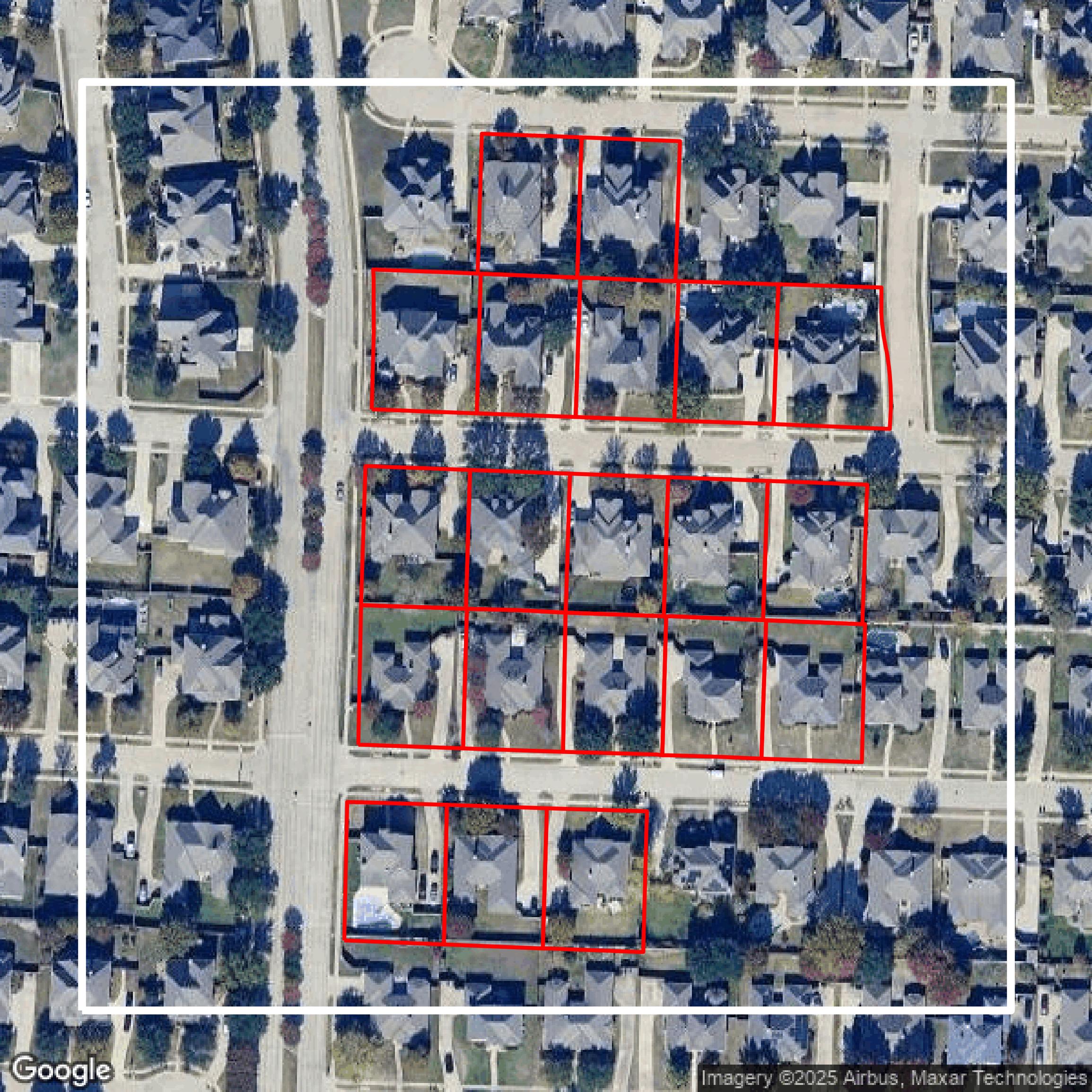 This image shows parcel data in Collin County created using GIS data in Equator.