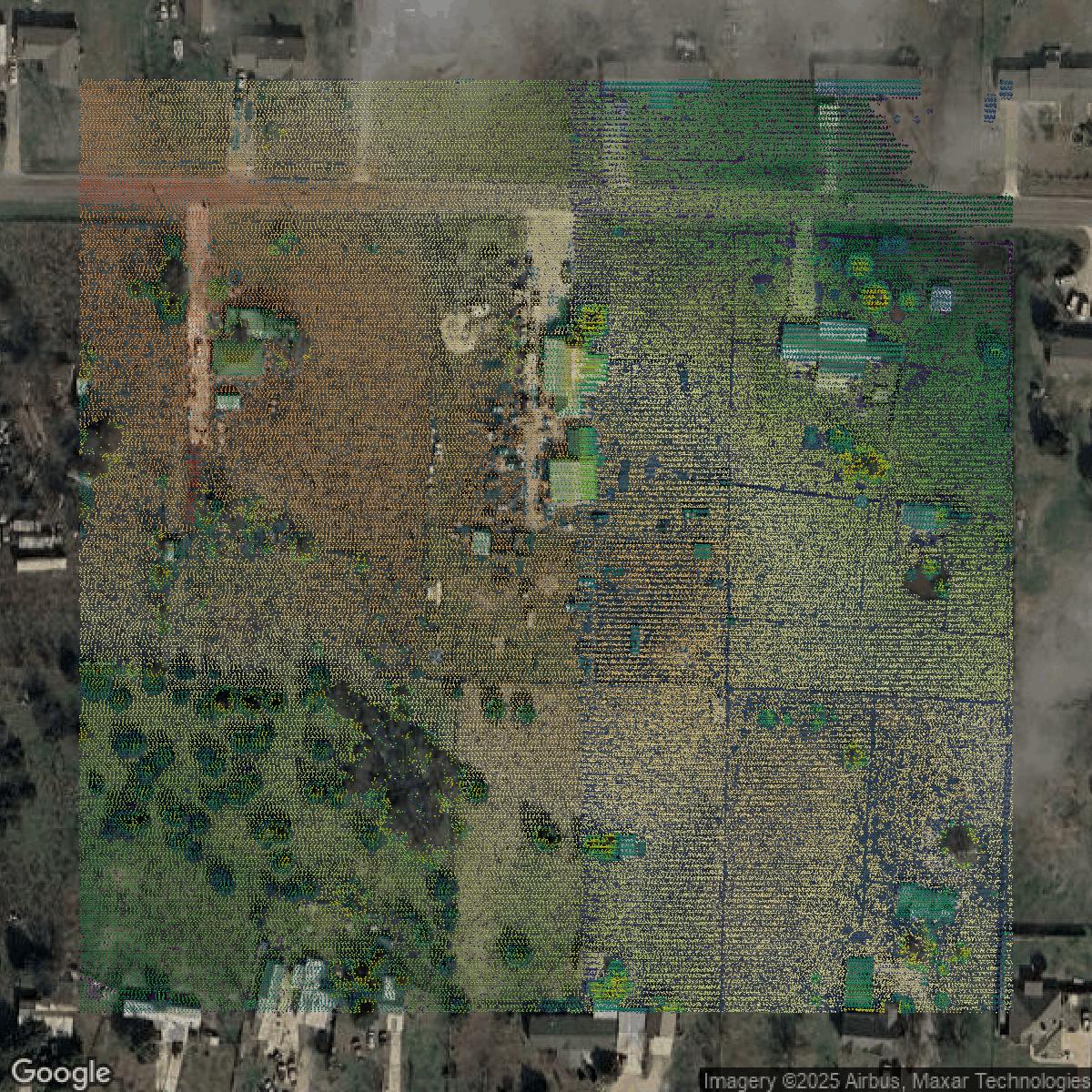 This image shows a LiDAR point cloud in Collin County created using GIS data in Equator.