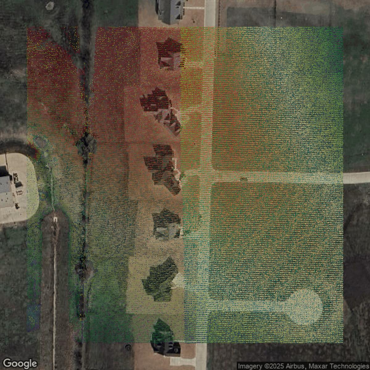 This image shows a LiDAR point cloud in Collin County created using GIS data in Equator.