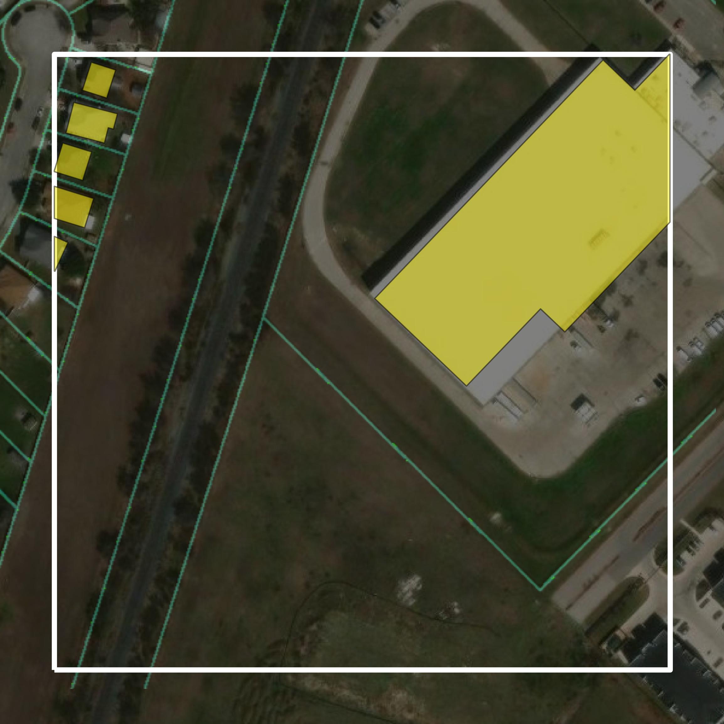 This image shows parcel and building data in Comal County created using GIS data in Equator.